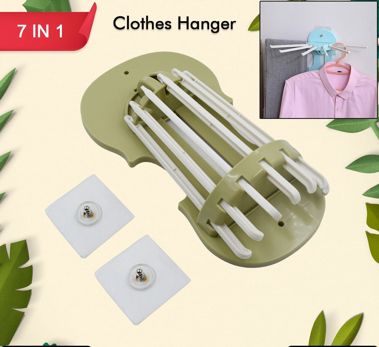 Plastic 7-in-1 Multifunction Retractable Wall-Mounted Pull-Out Hanger Rack Without Punching Hooks Up for Kitchen Bathroom (1-X36)