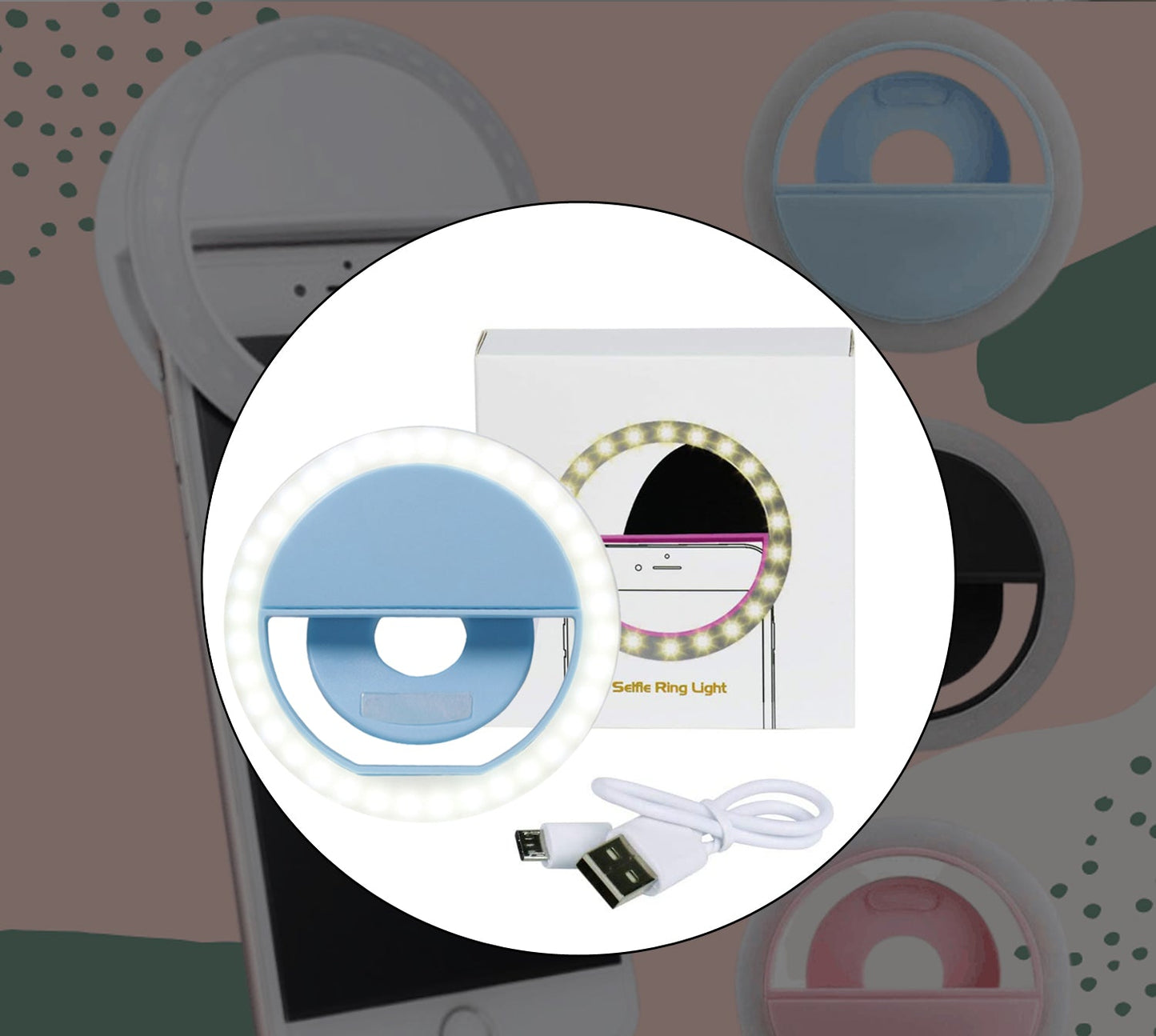 Close-up of selfie ring light, showing brightening effect