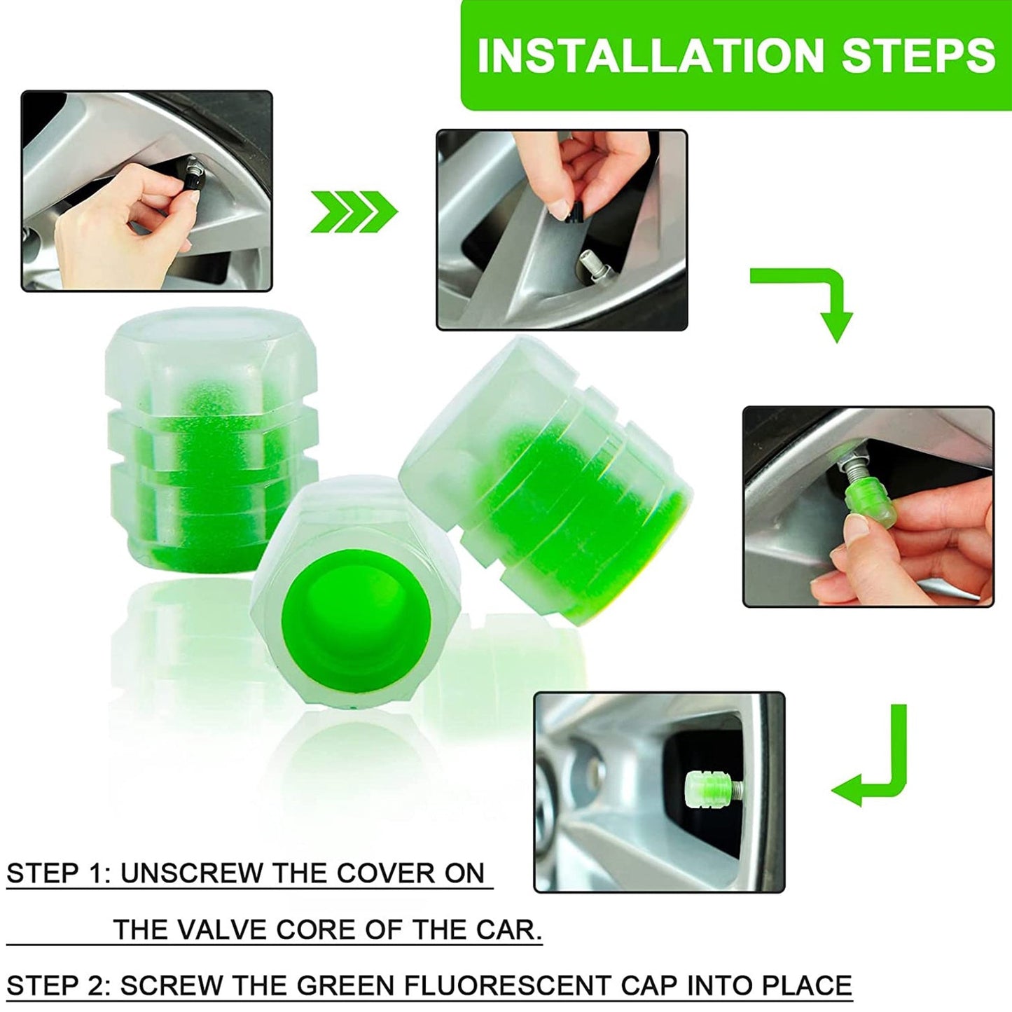 Tyre Valve Caps Luminous Glow Car Tire Air Stem Valve Cap Covers vaal cap ( 4 Pcs Mix Colour) (X1029)