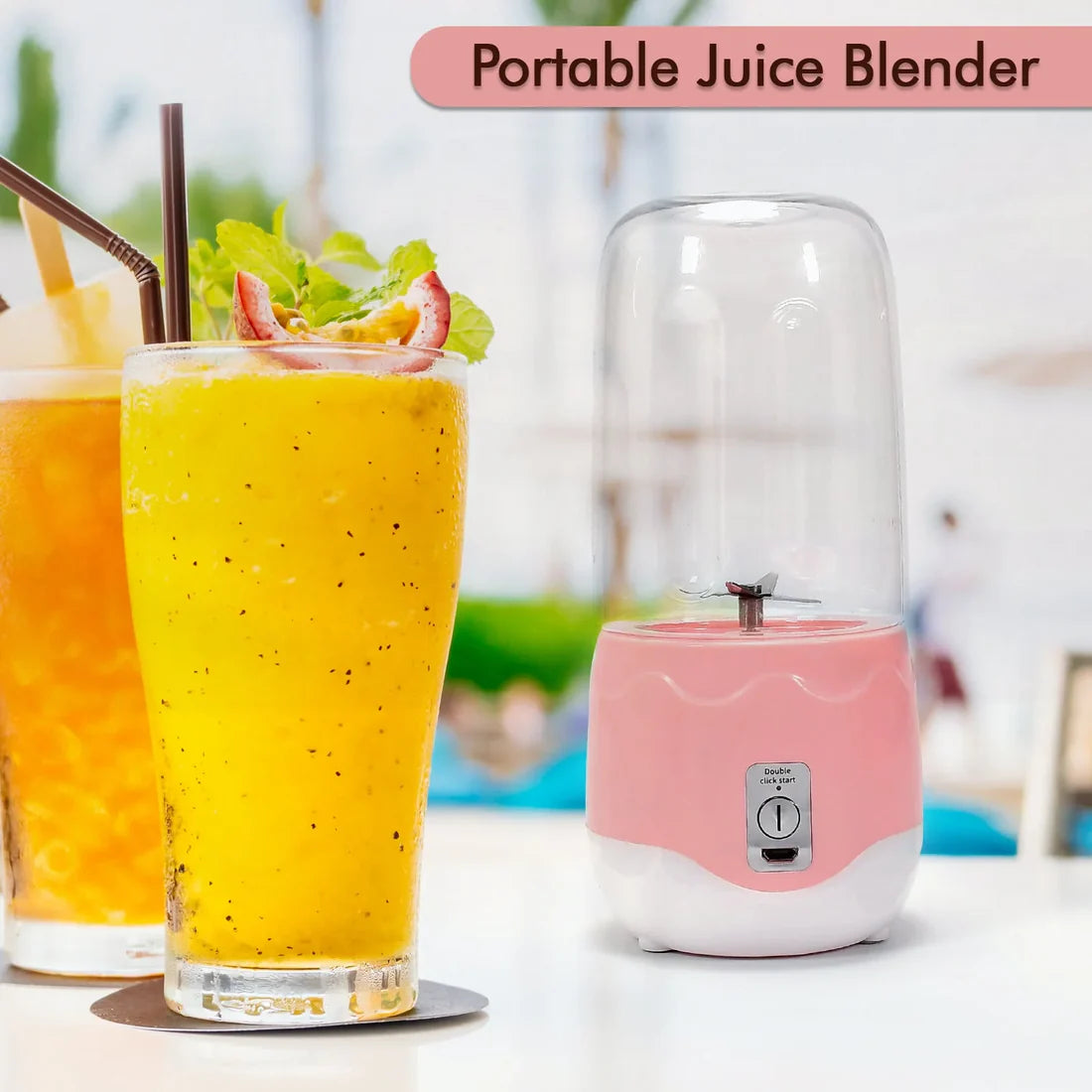 Portable Electric USB Juice Maker 6 blade Blender Grinder Mixer Personal Size, USB Rechargeable Mini Juicer for Smoothies and Shakes with Juicer Cup - 400ml (X1073)