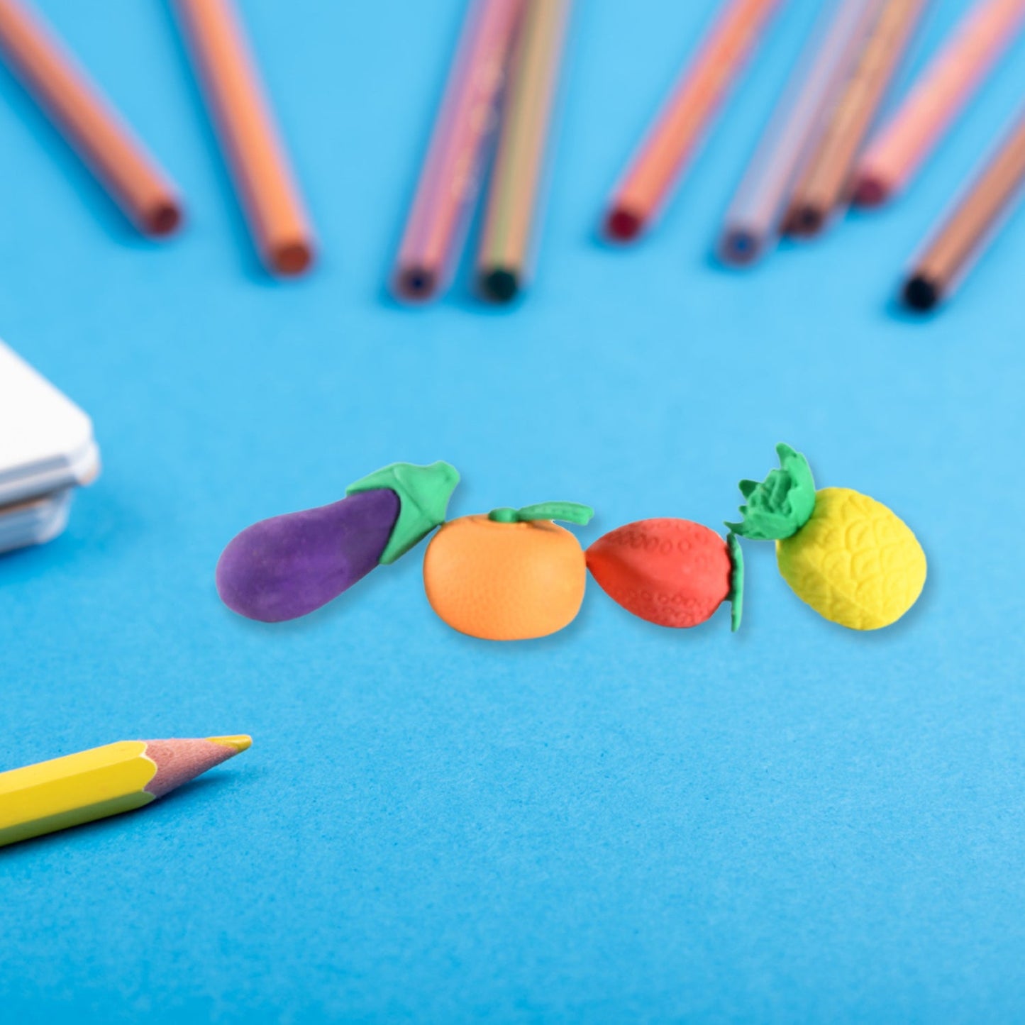 Mini Cute Vegetables and Fruits Erasers or Pencil Rubbers for Kids, 1 Set Fancy & Stylish Colorful Erasers for Children, Eraser Set for Return Gift, Birthday Party, School Prize, 3D Erasers (4 pc Set)