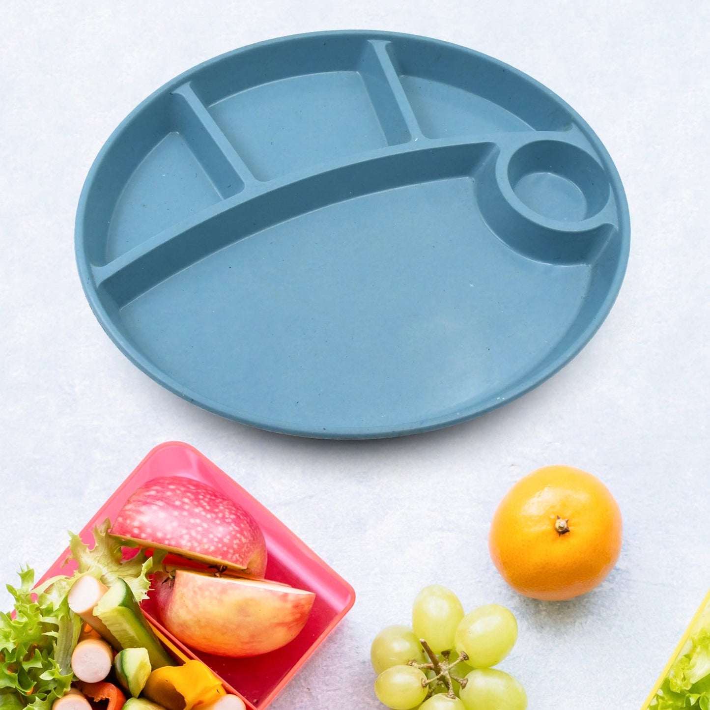Plastic Food Plates / Biodegradable 5 Compartment Plate With Spoon for Food Snacks / Nuts / Desserts Plates for Kids, Reusable Plates for Outdoor, Camping, BPA-free (1 Pc)