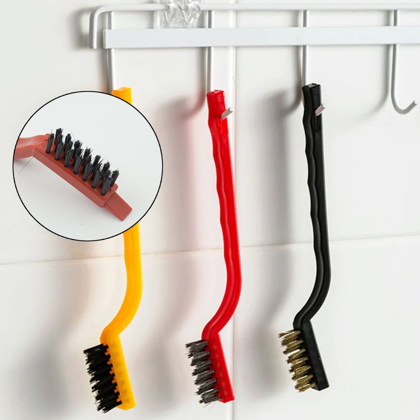 3pc Mini Wire Brush Set Brass Nylon Stainless Steel Bristles Household Cleaning Brush (3 Pcs Set)(X242)