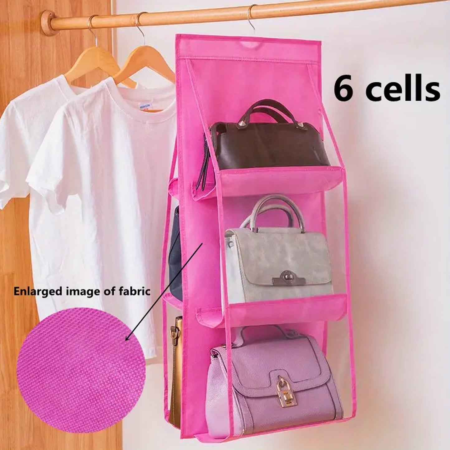 6 Pockets Hanging Purse Handbag Organizer Clear Hanging Shelf Bag (1 Pc) (X816)