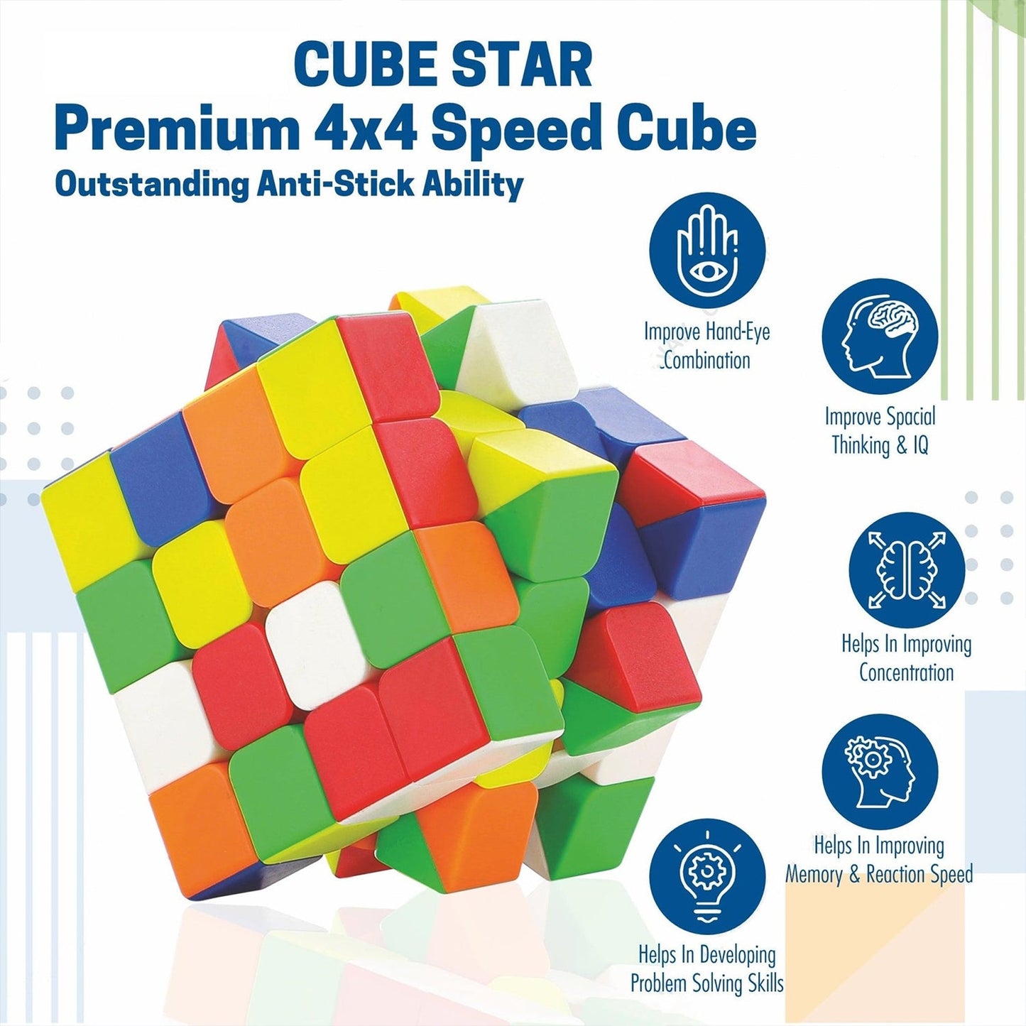 Small Puzzles Cubes 4×4×4 High Speed Sticker Less Magic Cube Game, Kids and Professionals Magic Cube Puzzle Toy, Pack of 1, 8+ Years (X969)
