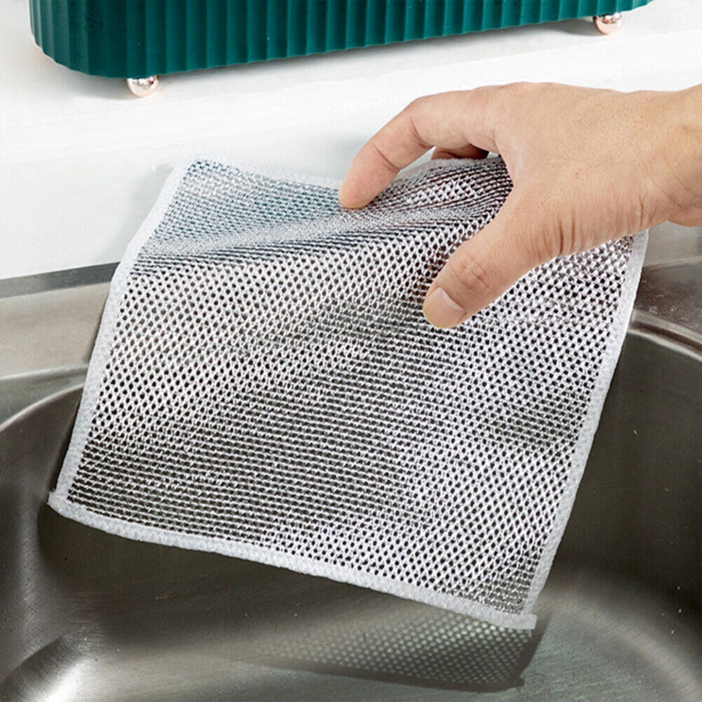 Double-Sided Multipurpose Microfiber Cloths, Stainless Steel Scrubber, (1 Pc / 20 x 20 Cm) (X428)