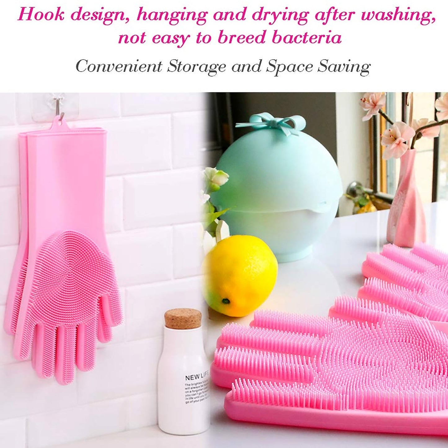 Dishwashing Gloves with Scrubber| Silicone Cleaning Reusable Scrub Gloves (1 Pair, 250 Gm) (X460)