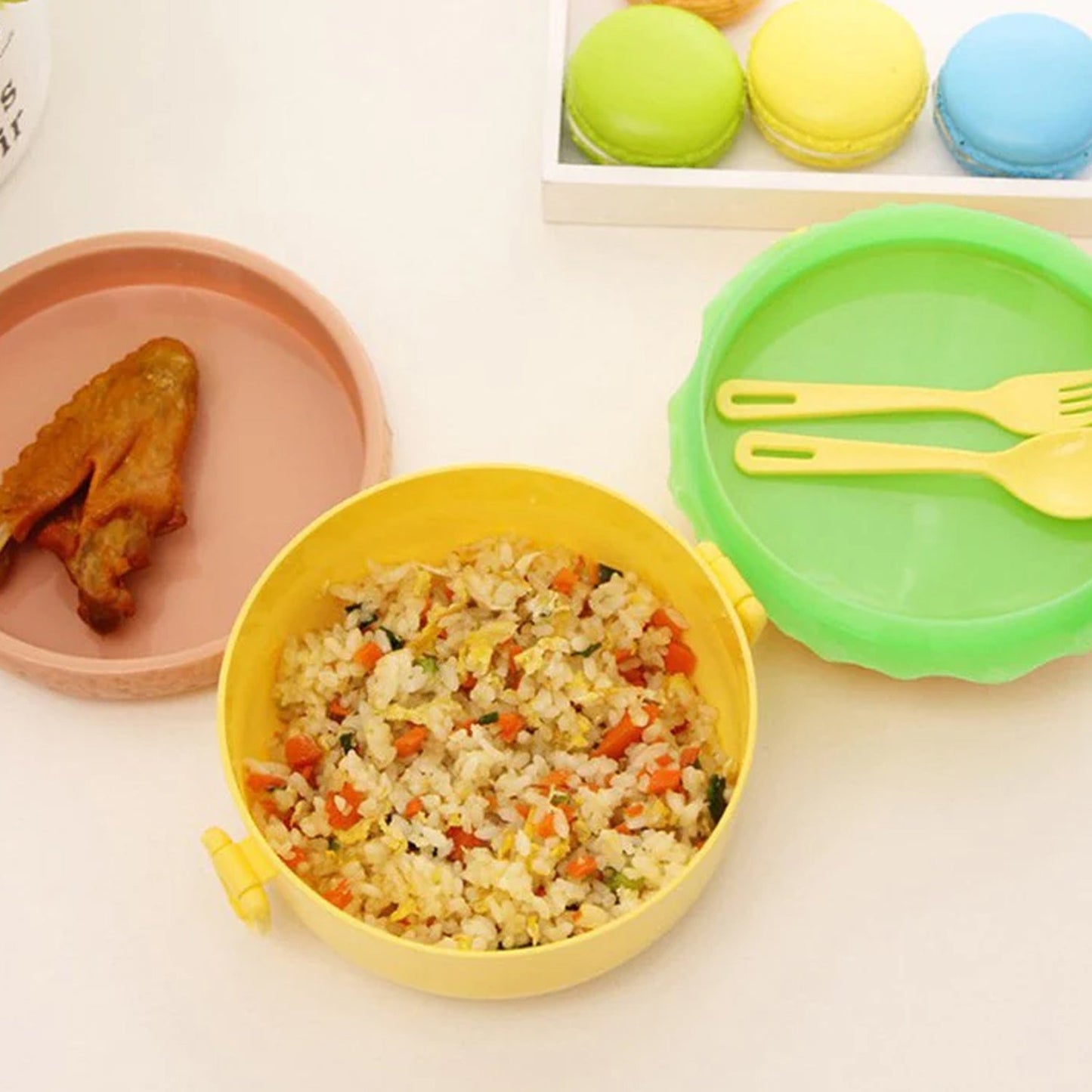 Burger Shape Lunch Box Plastic Lunch Box Food Container Sets Double Layer Lunchbox 1000ml With 2 Spoon Applicable to Kids and Elementary School Students (X606)