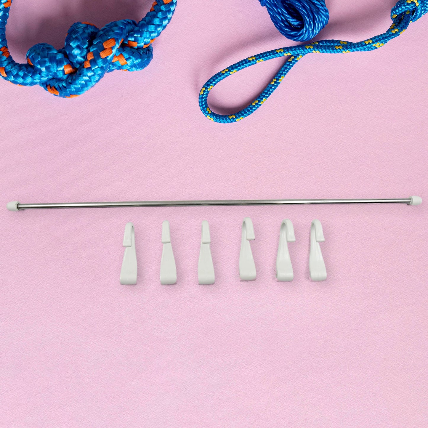 Stainless Steel Utensil Hanger Rail Nail Free Wall Mount with 2 Magic Stickers & 6 Plastic Hooks For Kitchen (X472)