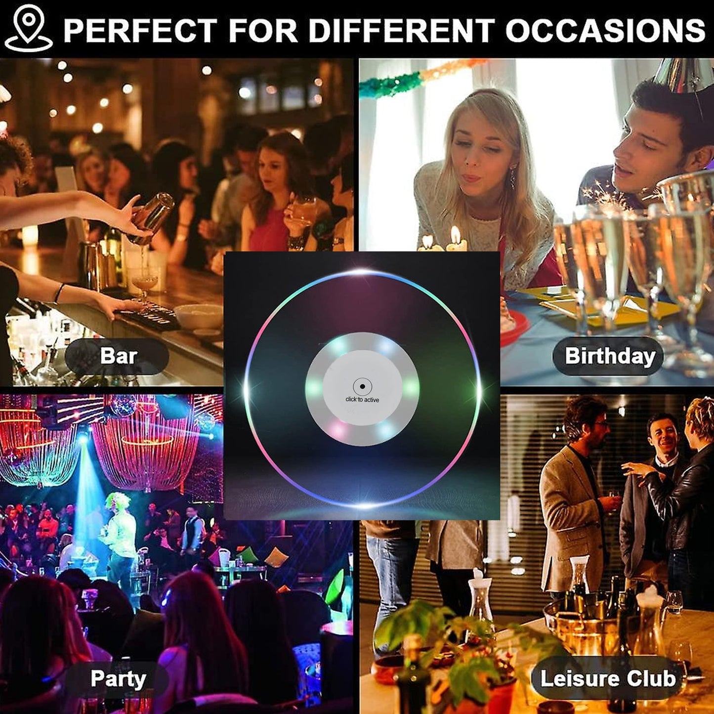 Colorful LED Cocktail Coaster, Round Ultra-Thin LED Drink Coaster (1 Pc) (X503)