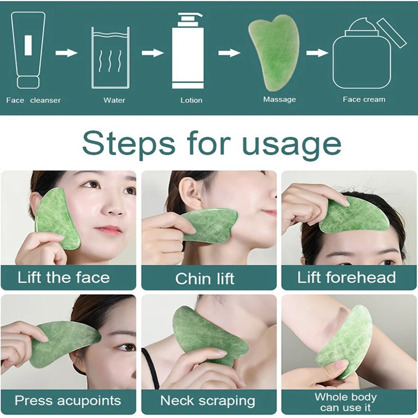 Gua Sha Stone and Anti Aging Jade Roller Massager (X641)