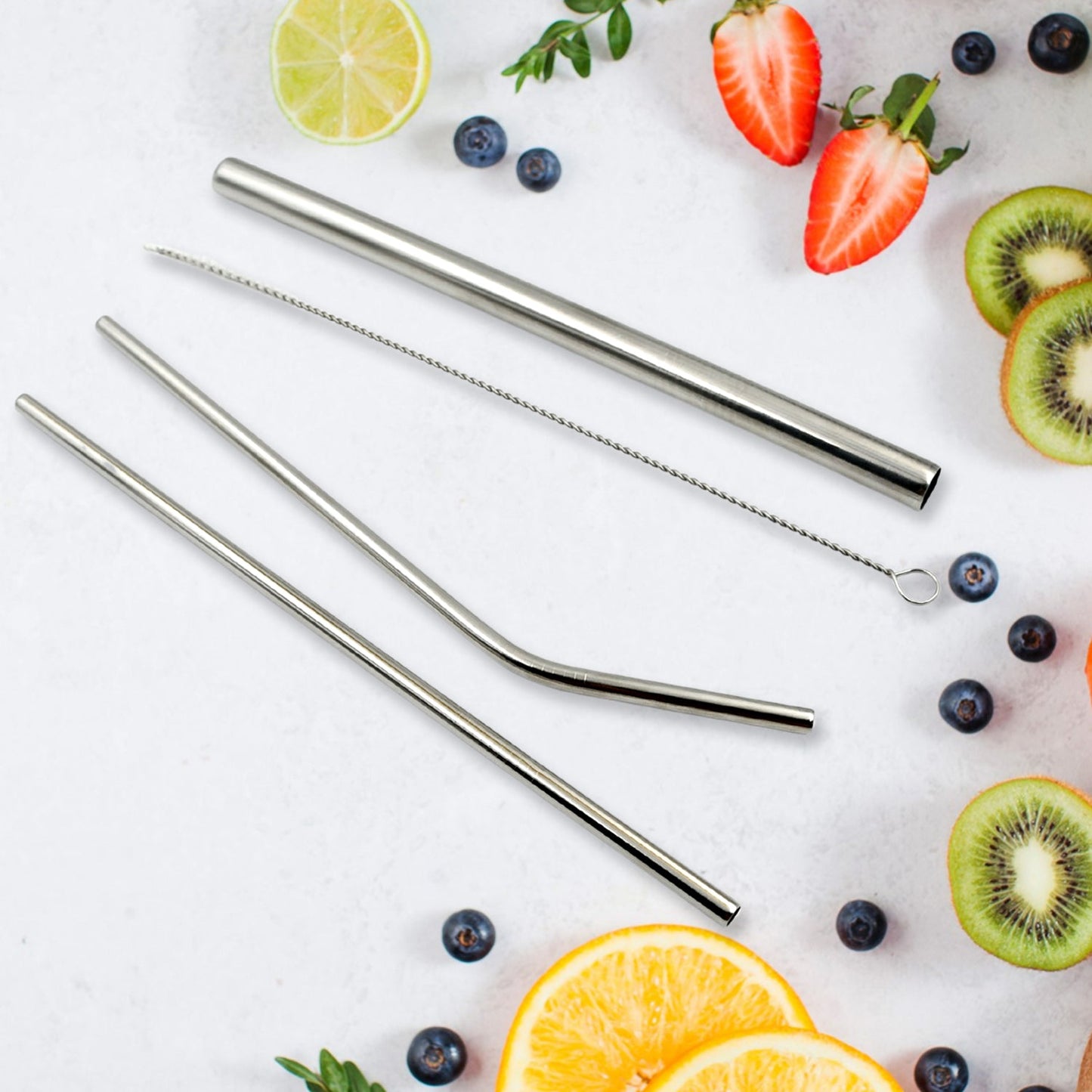 Reusable Stainless Steel Straws with Travel Case Cleaning Brush Eco Friendly Extra Long Metal Straws Drinking Set of 4 (2 Straight straws, 1 Bent straws, 1 Brush) (MKK+X63)