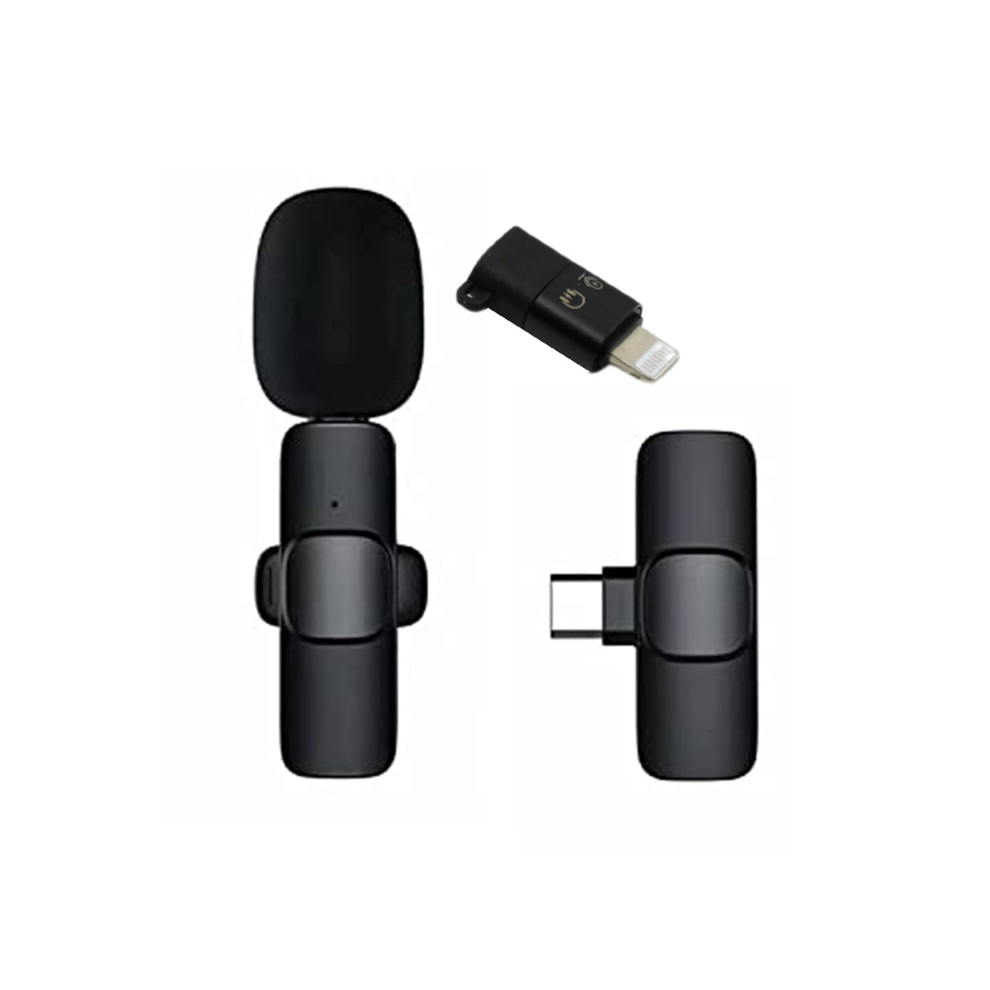 Intelligent Noise Cancelling Live Streaming Clip on Microphone for Type-C & for iPhone with Charging Mini Wireless Lapel Collar Microphone (MKK-X66)