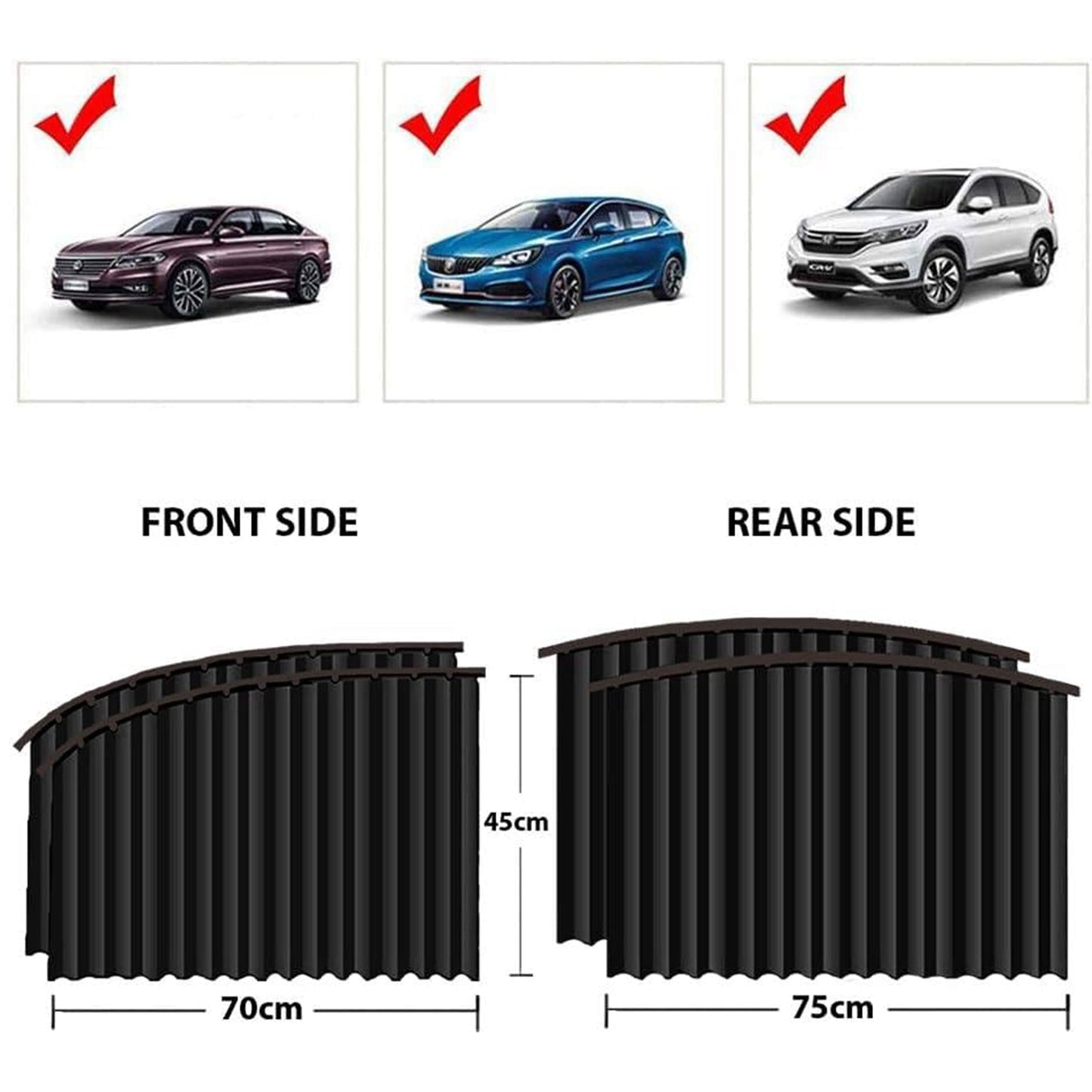 Curtain for Car Window | Heat & Sunshade Protection (4 Pcs With Curtain Hook & Adhesive T ap Set) (X534)