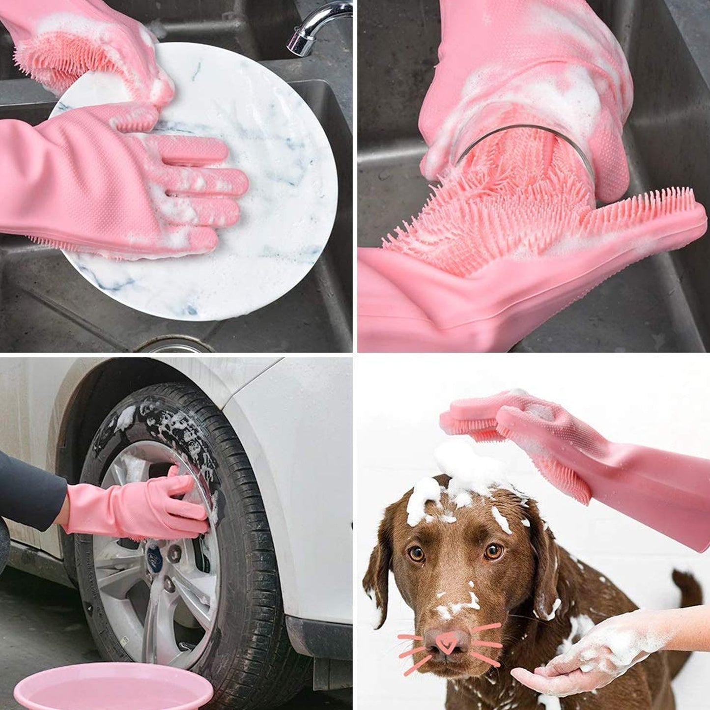 Dishwashing Gloves with Scrubber| Silicone Cleaning Reusable Scrub Gloves (1 Pair, 250 Gm) (X460)