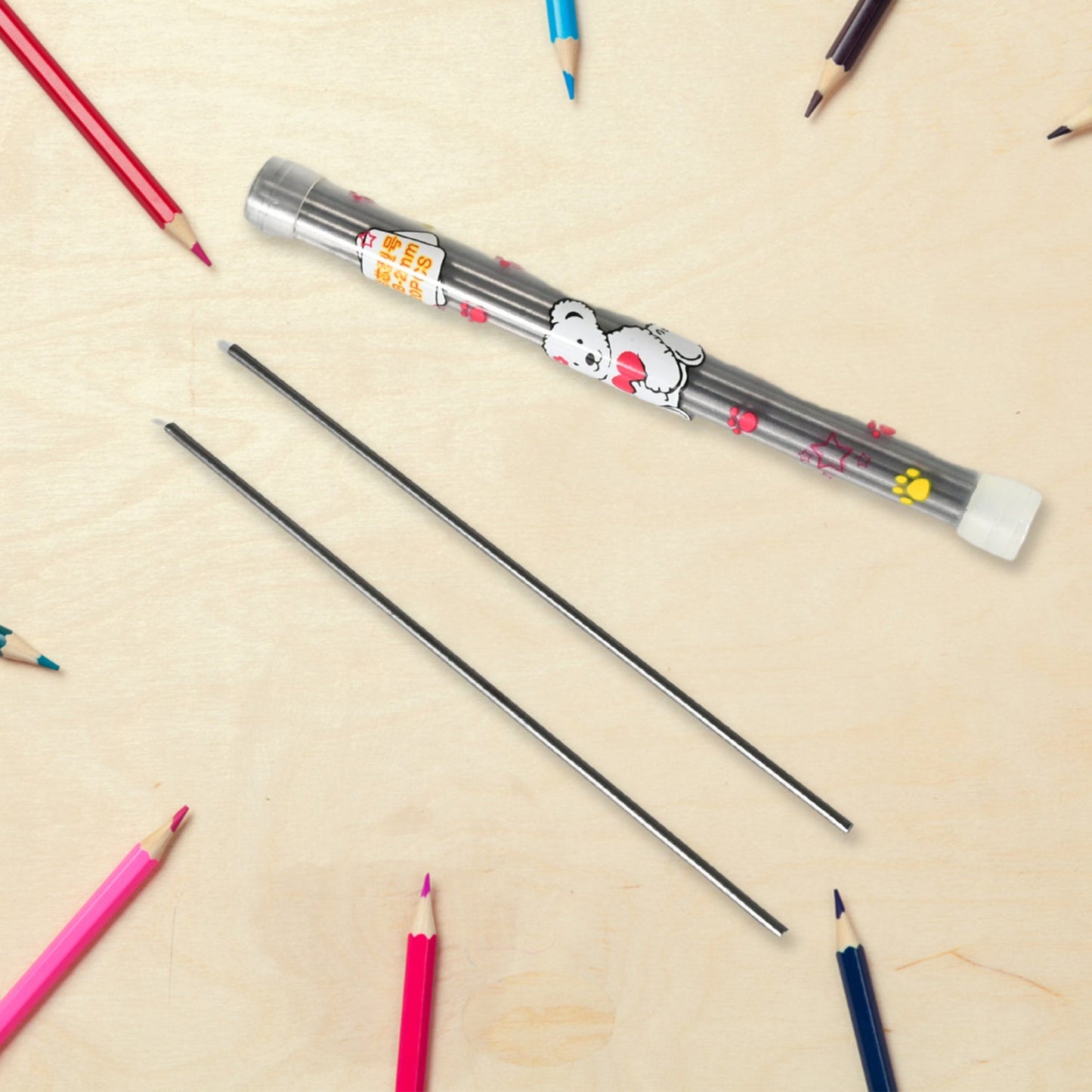 Mechanical Lead Pen Pencil | With 40 Leads | Matt Black ABS Plastic Round Body | Ideal for Writing Drawing Outline Sketching (2mm Lead Pencil)