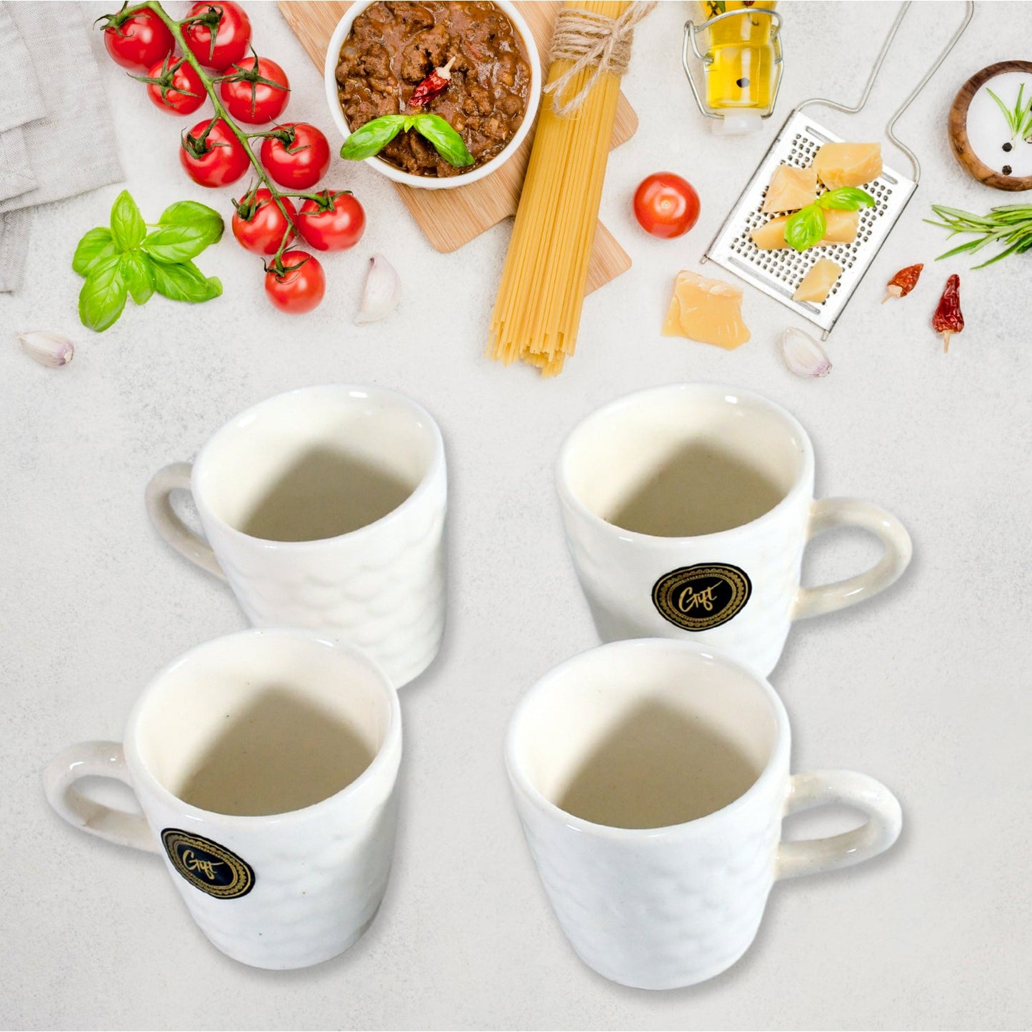 Crysta Ceramic Tea Cups With Plastic tray Environmental Friendly Festival for Milk Cup, Coffee Cup, Tea Cup, Breakfast Cup, Drinking Mug or Outdoor for Household Gift For Birthday (5 Pcs Set)
