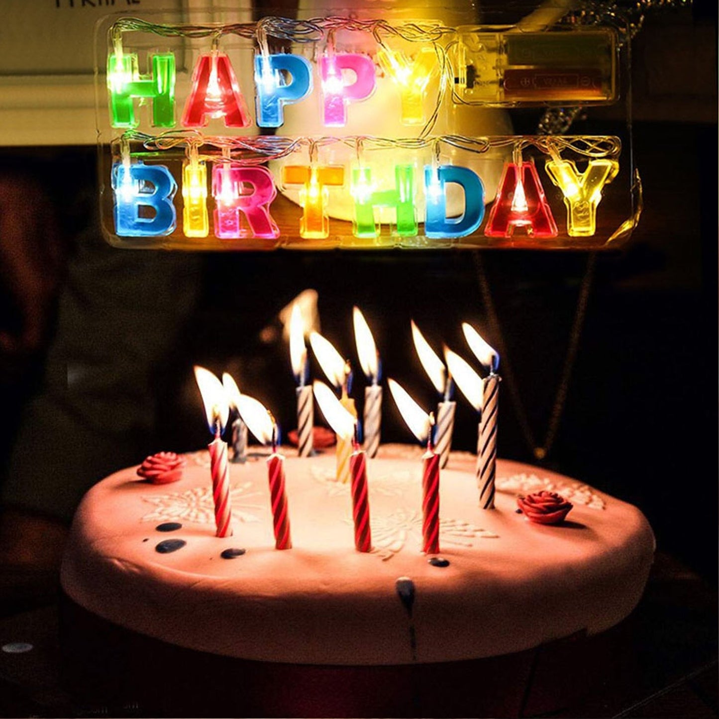 Decoratives Plastic Happy Birthday 13 LED Letter Battery Operated String Lights, Outdoor String Lights (Multicolour) (X636)