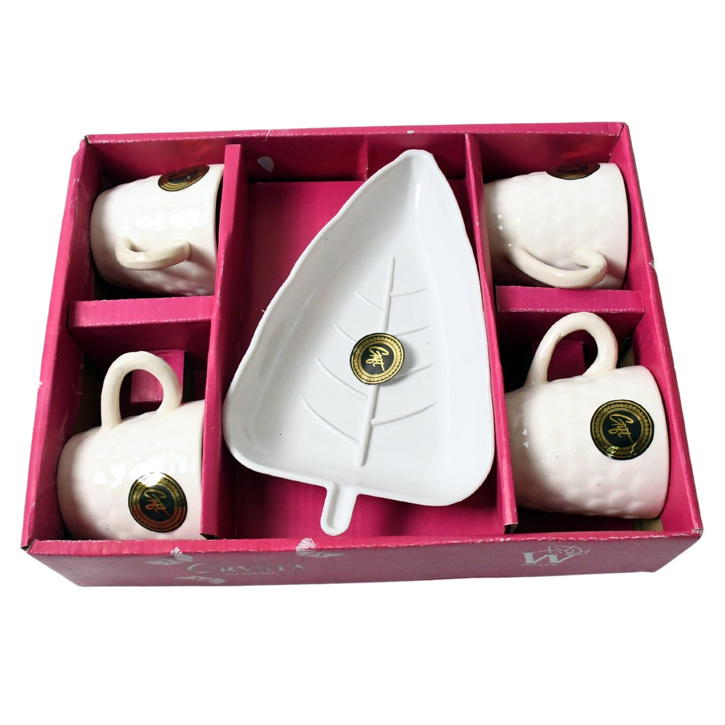 Crysta Ceramic Tea Cups With Plastic tray Environmental Friendly Festival for Milk Cup, Coffee Cup, Tea Cup, Breakfast Cup, Drinking Mug or Outdoor for Household Gift For Birthday (5 Pcs Set)