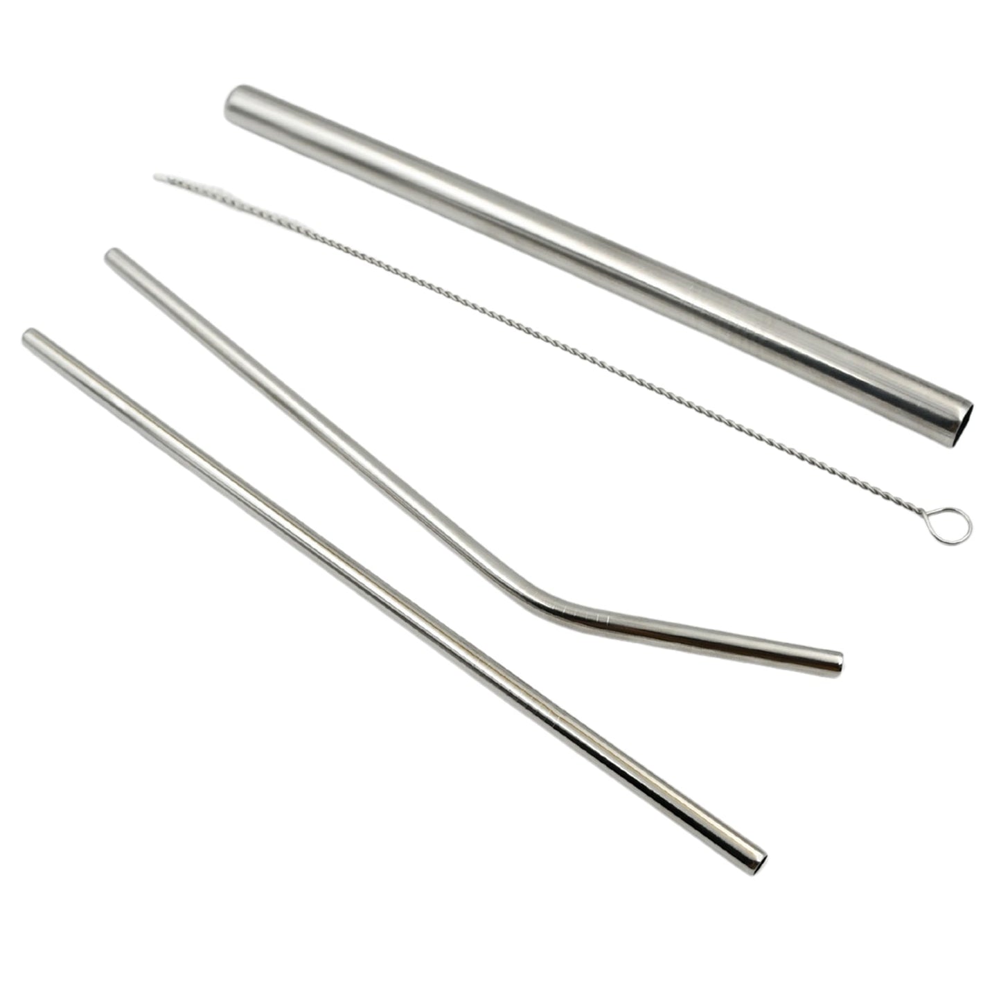 Reusable Stainless Steel Straws with Travel Case Cleaning Brush Eco Friendly Extra Long Metal Straws Drinking Set of 4 (2 Straight straws, 1 Bent straws, 1 Brush) (MKK+X63)
