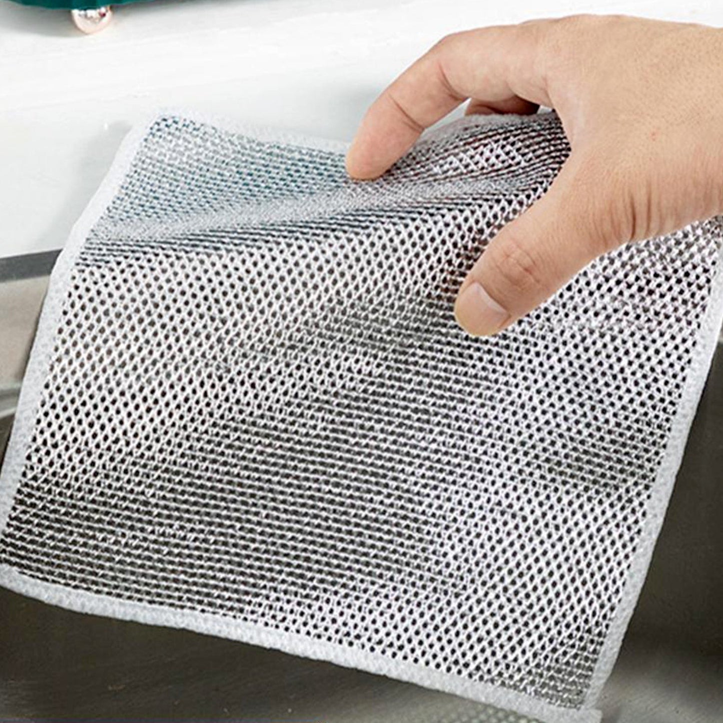 Double-Sided Multipurpose Microfiber Cloths, Stainless Steel Scrubber, (1 Pc / 20 x 20 Cm) (X428)