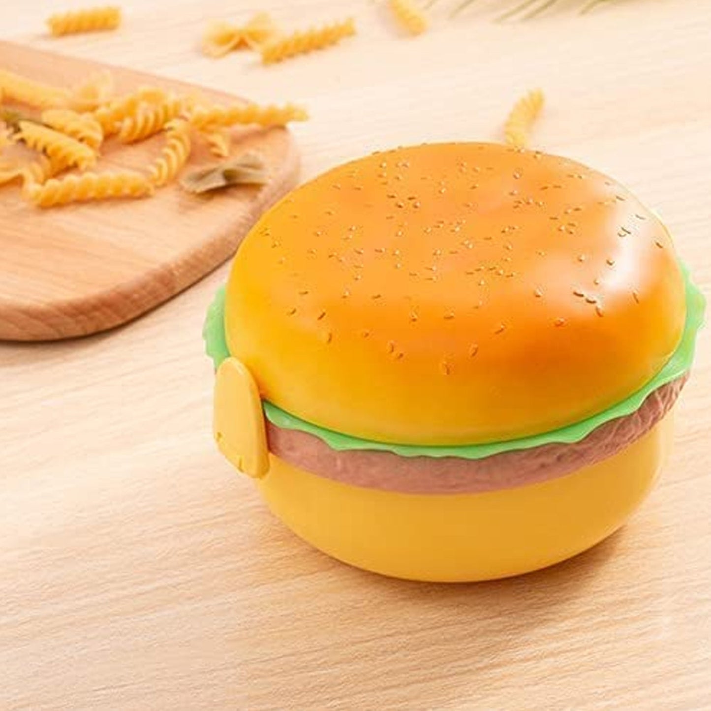 Burger Shape Lunch Box Plastic Lunch Box Food Container Sets Double Layer Lunchbox 1000ml With 2 Spoon Applicable to Kids and Elementary School Students (X606)