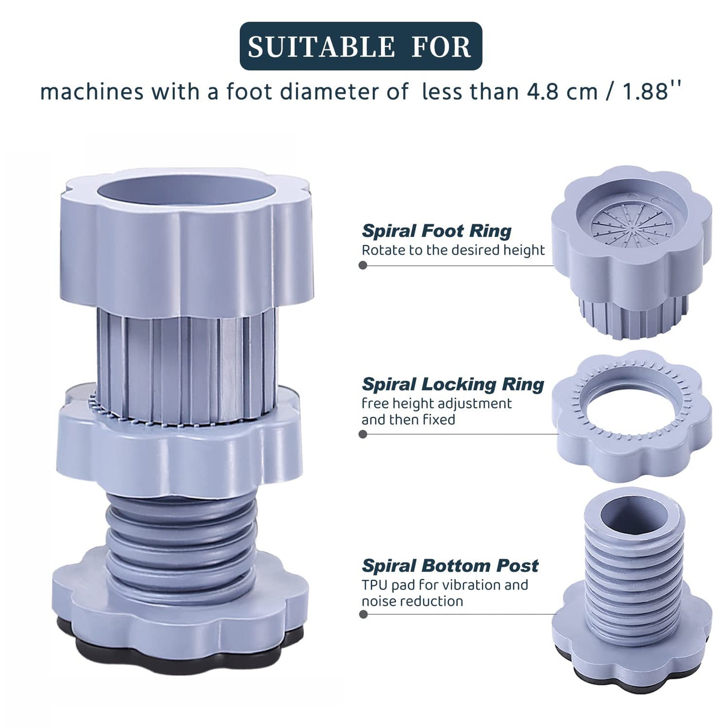 Washing machine support, anti vibration washing machine support adjustable washer anti vibrasion stands, washer & dryer pedestals, Washing Machine Accessory Anti- Skid stand PVC Lifting stand Non-Slip ( 4 Pc Set ) (X719)
