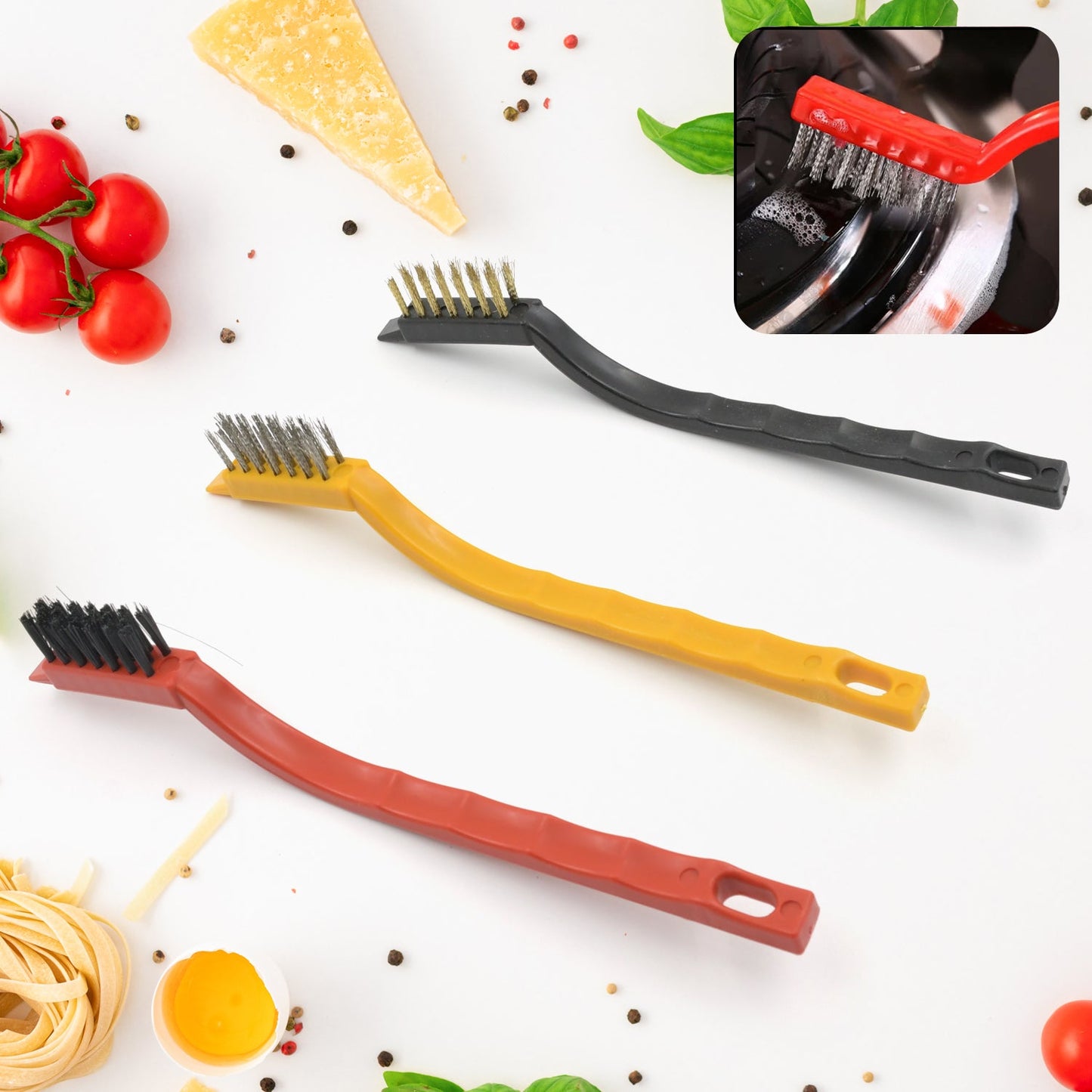 3pc Mini Wire Brush Set Brass Nylon Stainless Steel Bristles Household Cleaning Brush (3 Pcs Set)(X242)