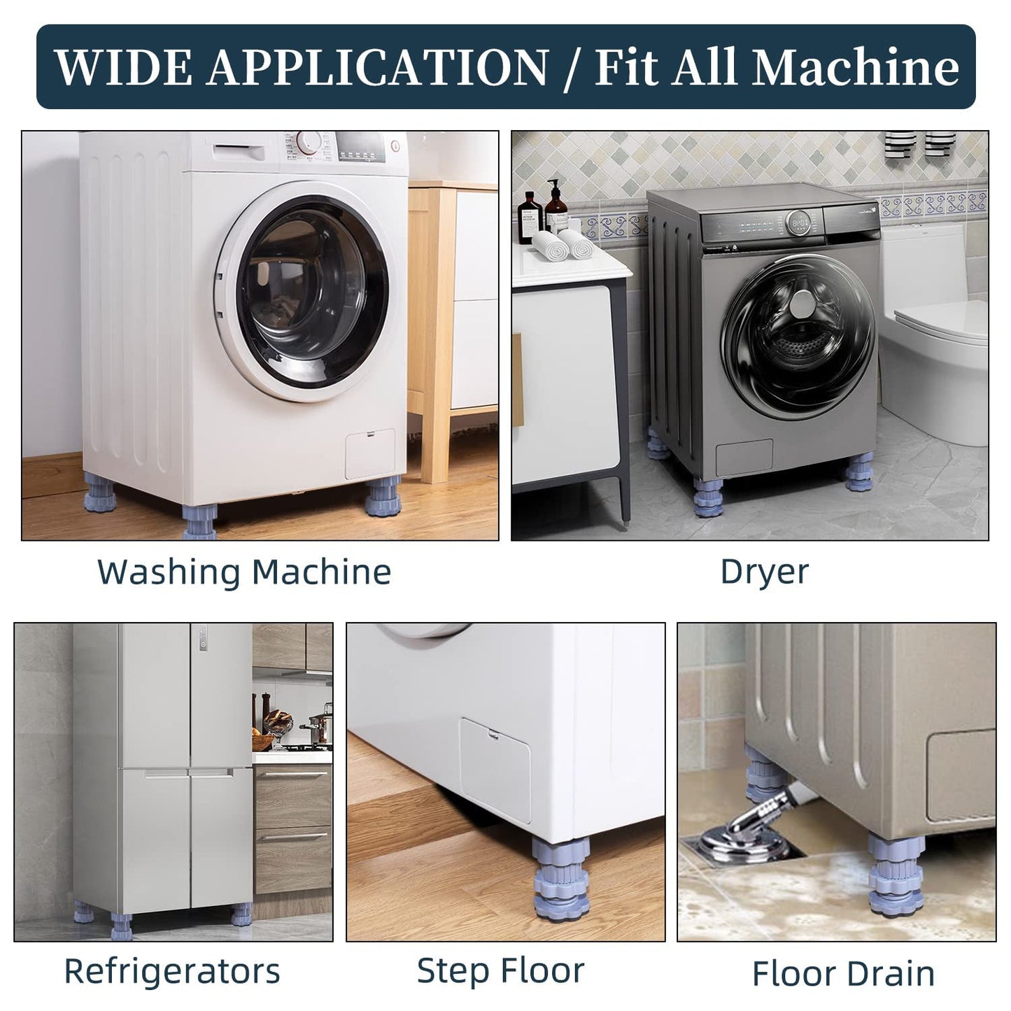 Washing machine support, anti vibration washing machine support adjustable washer anti vibrasion stands, washer & dryer pedestals, Washing Machine Accessory Anti- Skid stand PVC Lifting stand Non-Slip ( 4 Pc Set ) (X719)