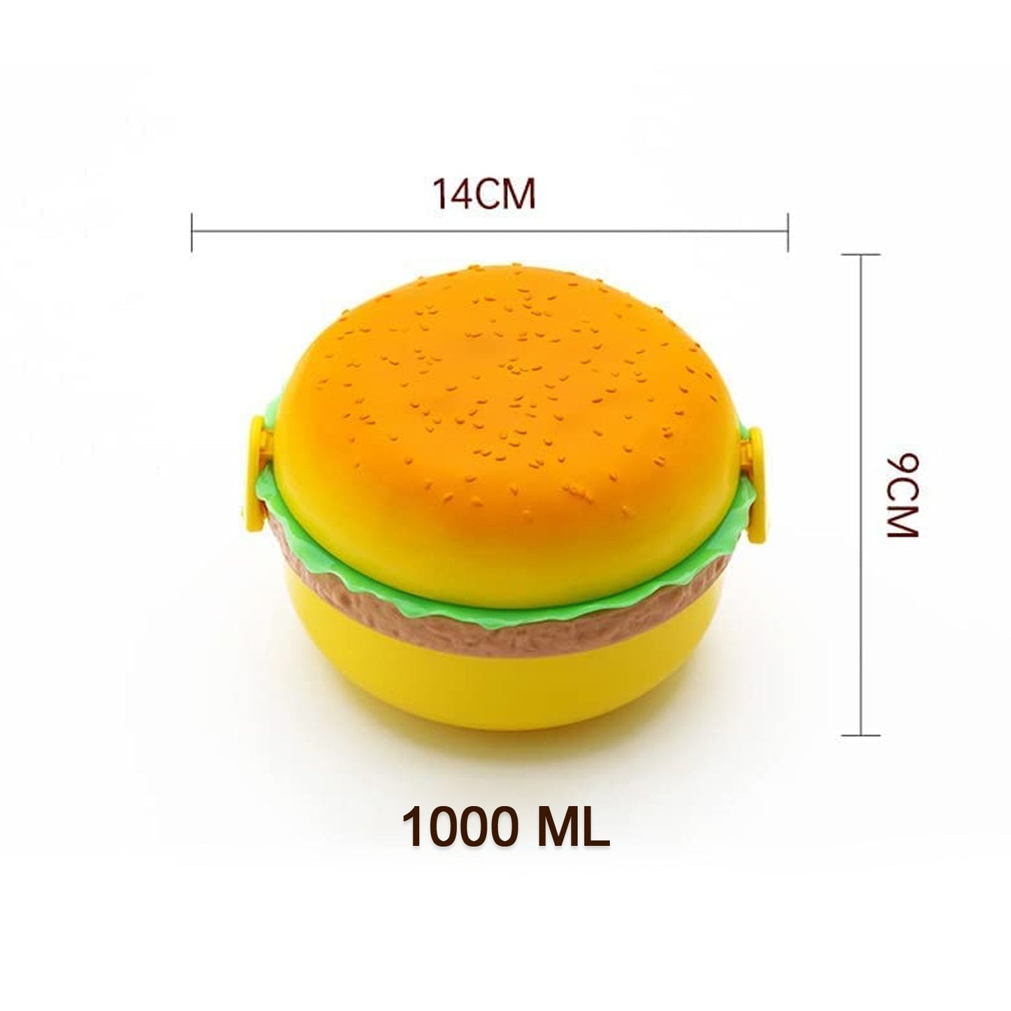 Burger Shape Lunch Box Plastic Lunch Box Food Container Sets Double Layer Lunchbox 1000ml With 2 Spoon Applicable to Kids and Elementary School Students (X606)