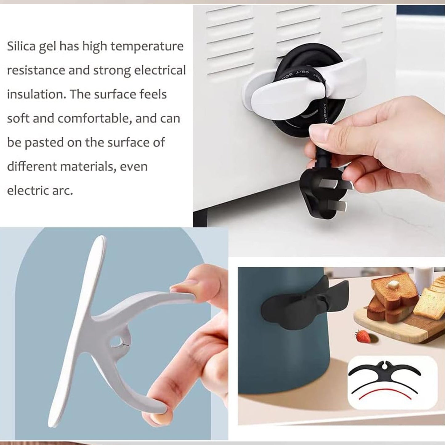 Power Plug Holder Organizer for Appliances Tidy Cord Winder Cable Organizer Self Adhesive Wire Wrap Holder for Coffee Maker Pressure Etc (1 Pc / 8x3 Cm / Small) (X622)