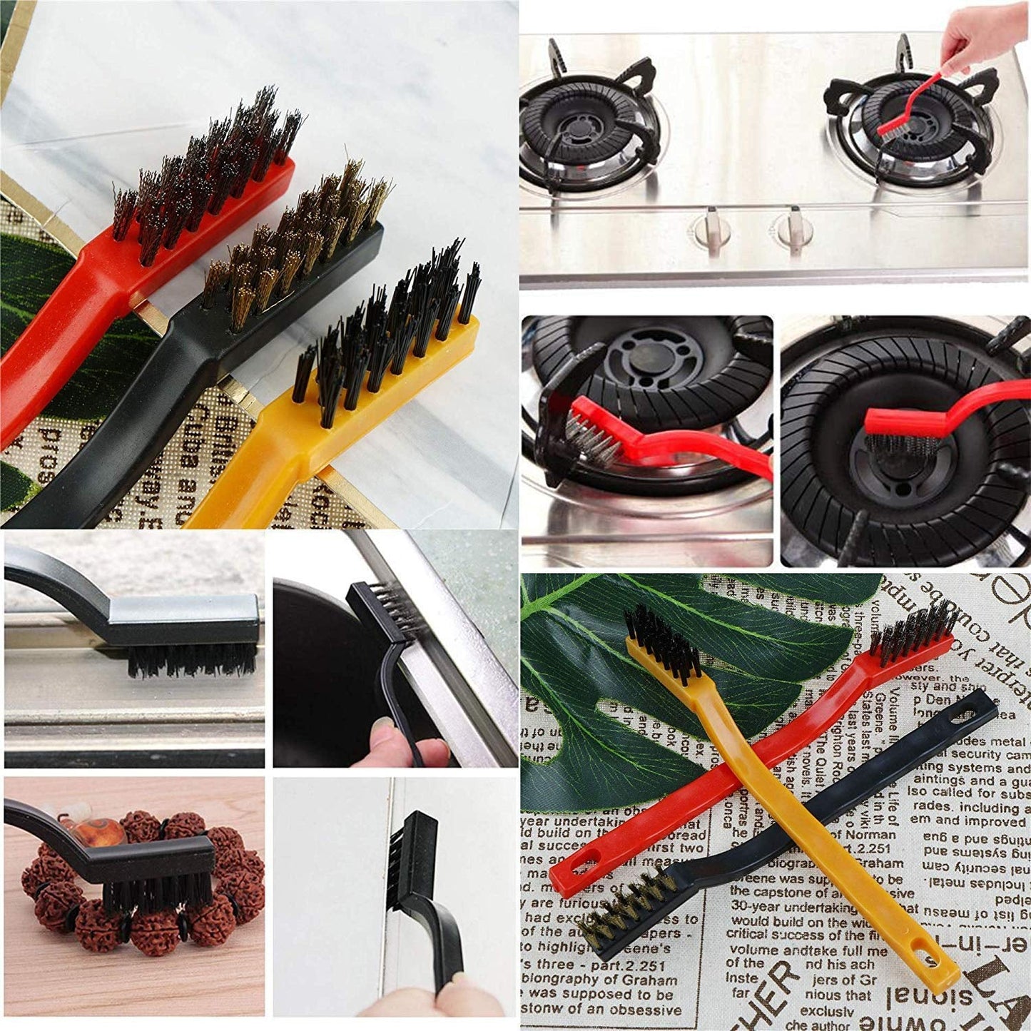 3pc Mini Wire Brush Set Brass Nylon Stainless Steel Bristles Household Cleaning Brush (3 Pcs Set)(X242)