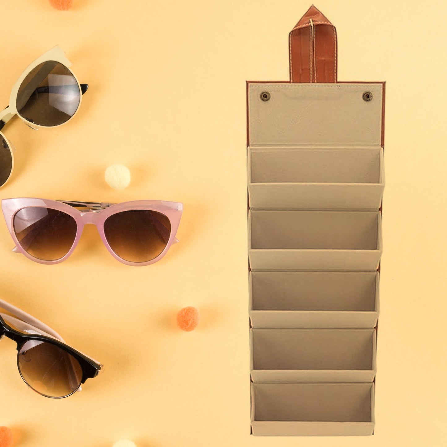 5 Slots Sunglasses Organizer Box, Glass Holder Box, spectacle case of sunglasses, Specs case, Foldable Travel Glasses Case Storage (1 Pc) (X855)