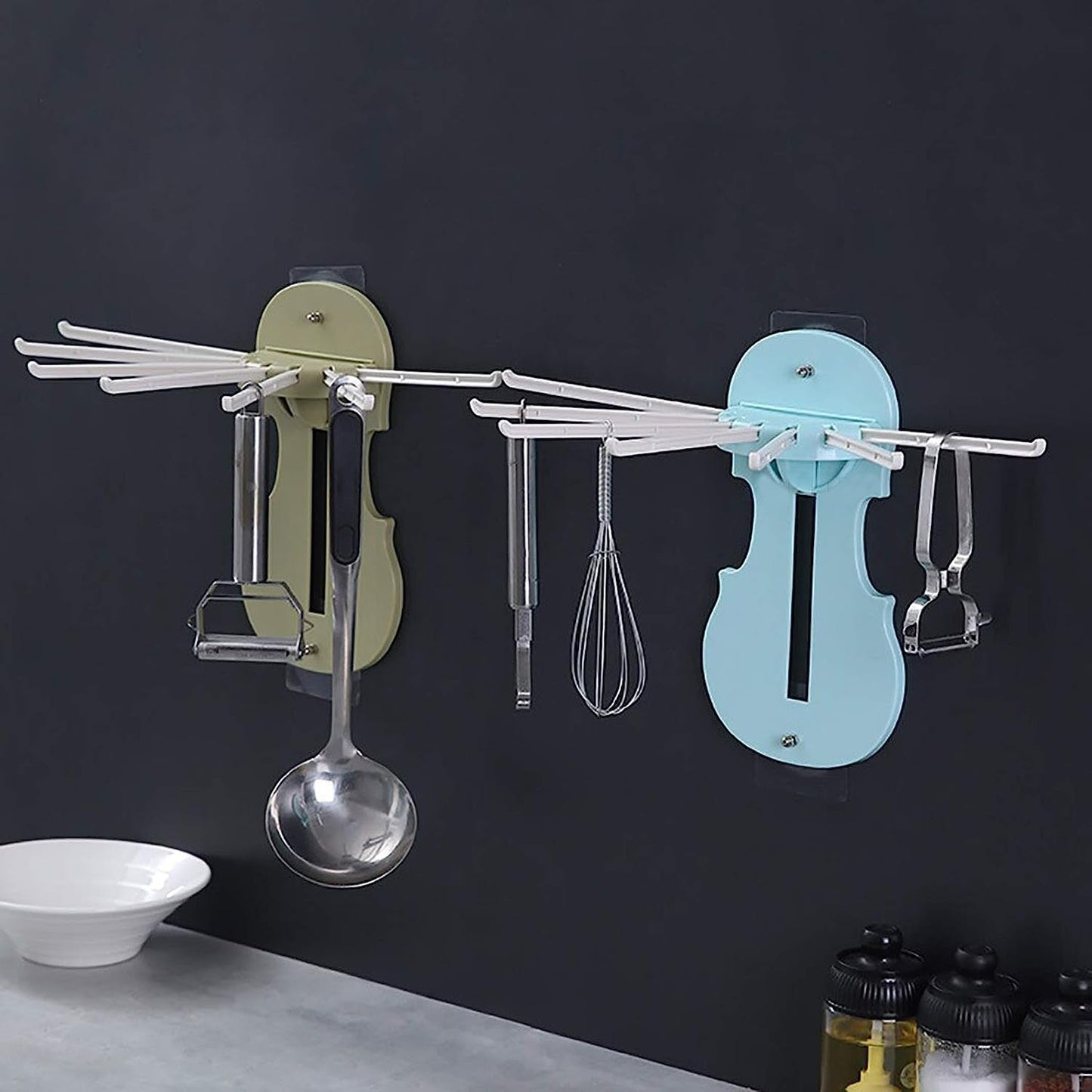 Plastic 7-in-1 Multifunction Retractable Wall-Mounted Pull-Out Hanger Rack Without Punching Hooks Up for Kitchen Bathroom (1-X36)