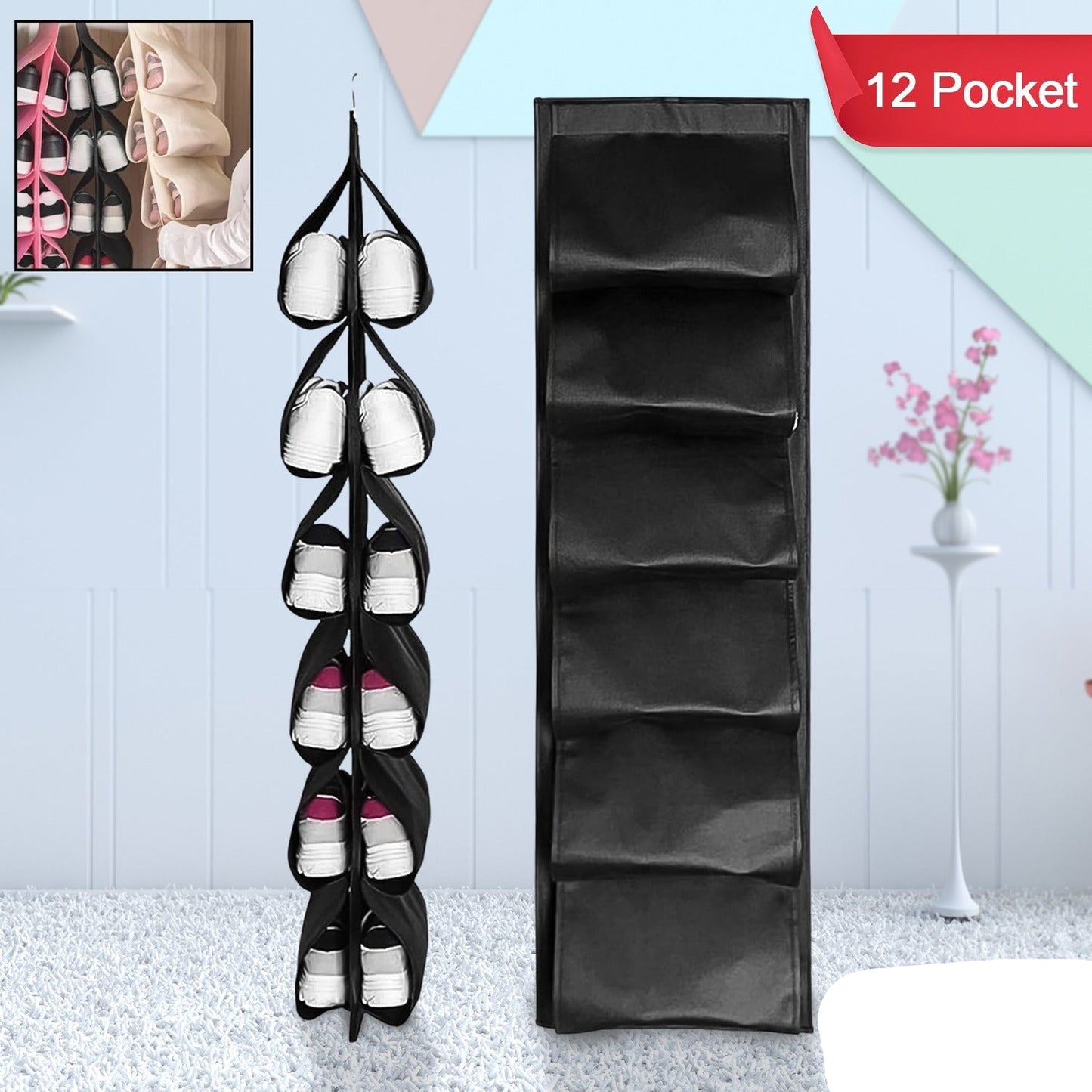 12 Grids Hanging Storage Bag (1 Pc 12 Pocket Mix Color)