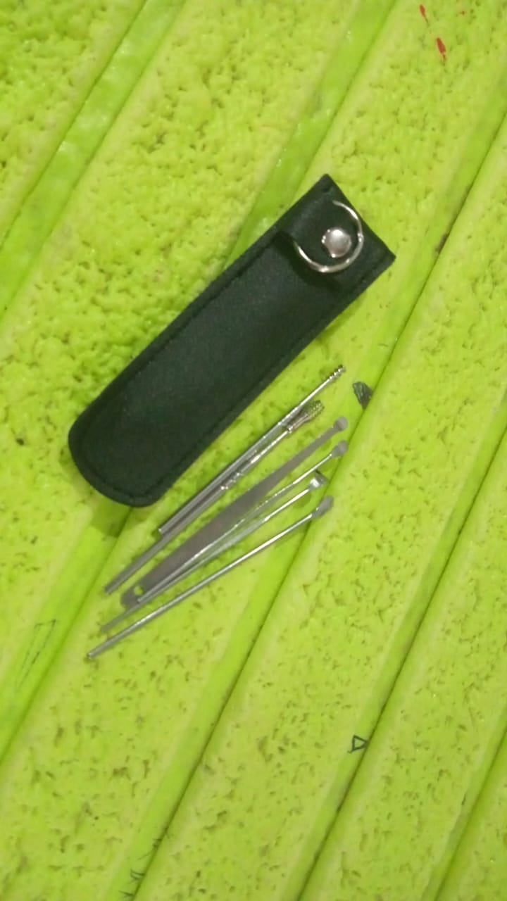 MKK-9- 6-in-1 Ear Wax Cleaner- Resuable Ear Cleaning Tools Leather Pouch