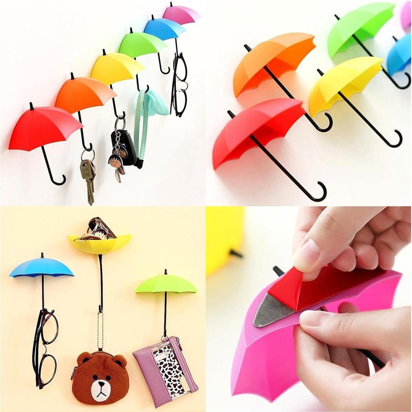 Multipurpose Umbrella Key Hat Holder Wall Hanging Hook Multicolor (X655)