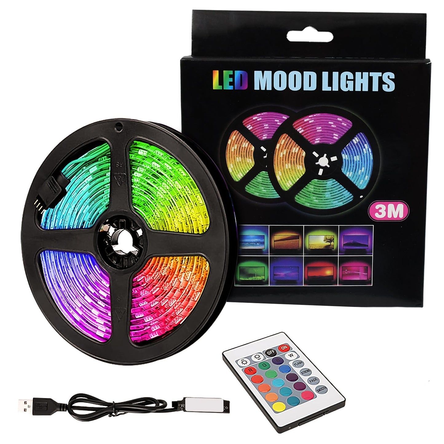 3m Rgb Led Strip Lights Led Mood Lights (1 Set) (X321)