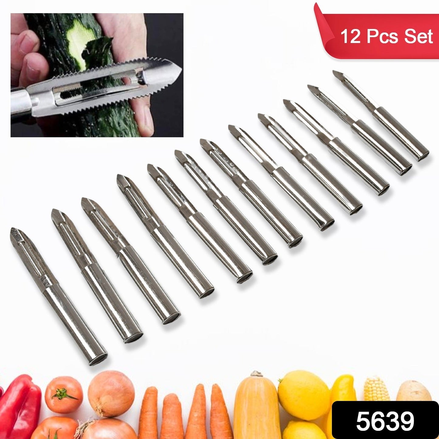 Multi-Purpose Stainless Steel Peeler With Handle For Vegetables, Potato Peeler, Carrot, grated, Suitable for Peeling and shredding Fruit and Vegetables Kitchen Accessories, Piller (12 Pcs Set)