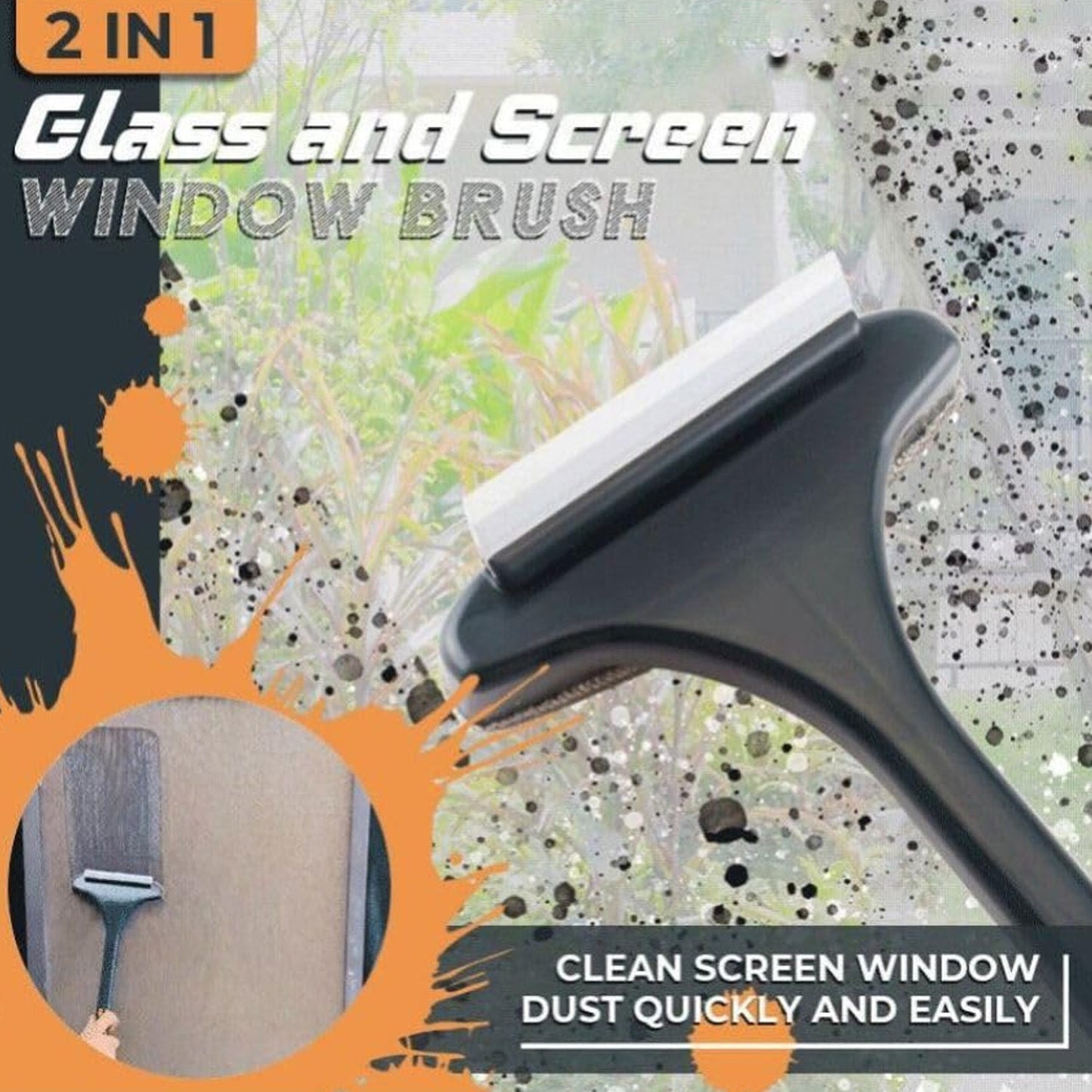Brush 2 in 1 Mesh Cleaning Brush & Wiper with Extended Handle Window Cleaning Brush Net Cleaner,Magic Window Cleaner Brush, Window Mesh Cleaner (1 Pc) (X1044)