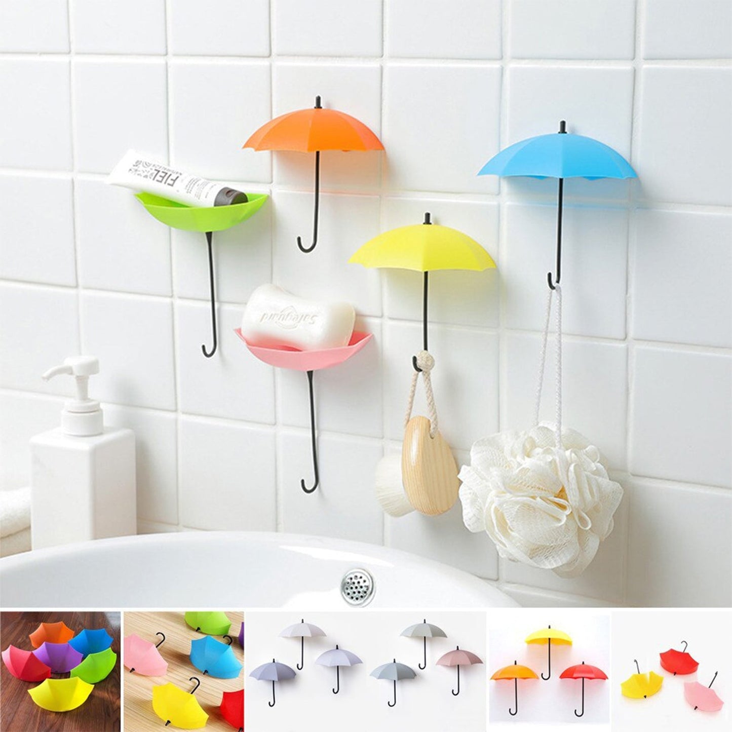 Multipurpose Umbrella Key Hat Holder Wall Hanging Hook Multicolor (X655)