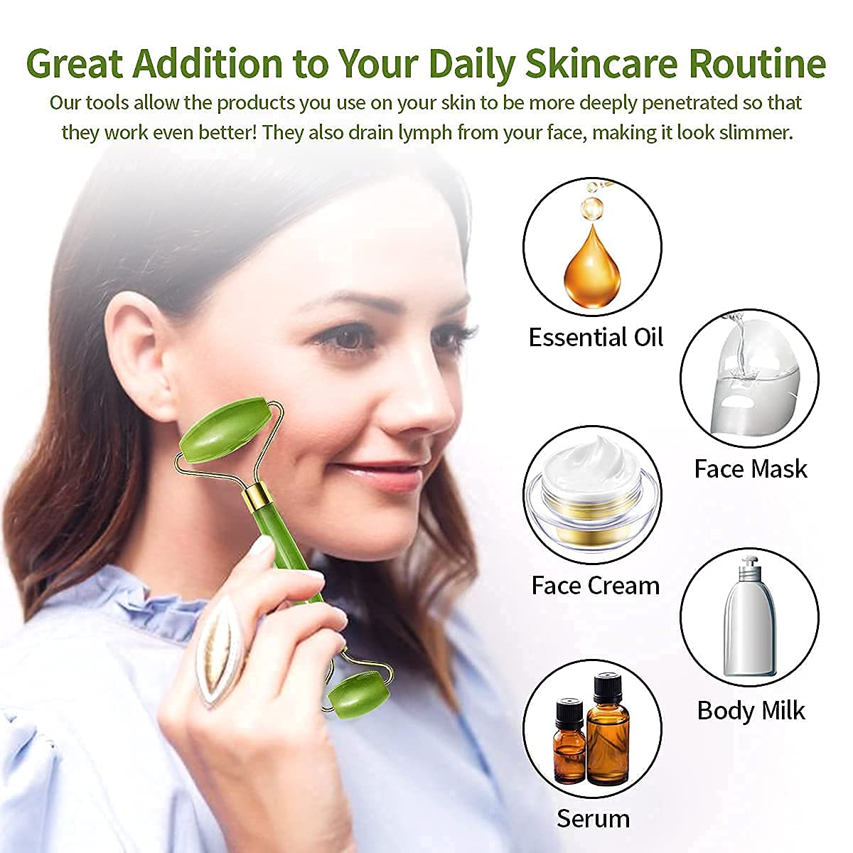 Gua Sha Stone and Anti Aging Jade Roller Massager (X641)