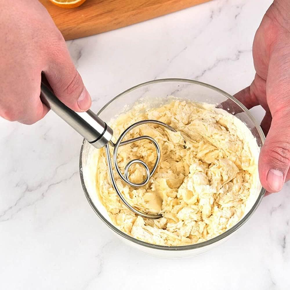 Dough Whisk, Premium Stainless Steel Dutch Whisk, Dough Hand Mixer Artisan Blender For Egg, Bread, Cake, Pastry, Pizza Dough - Perfect Baking Tools, Whisking, Tirring Kitchen Tools (1 Pc) (X825)