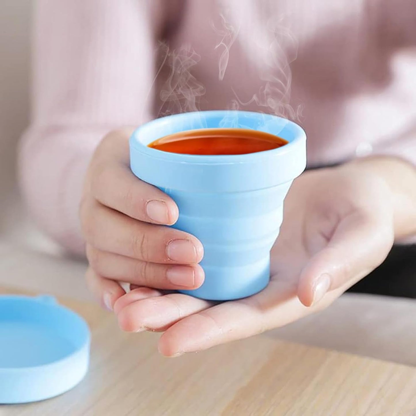Round Silicone Foldable Glass Cup Foldable Travel Mug With Lid (1 Pc) (X951)
