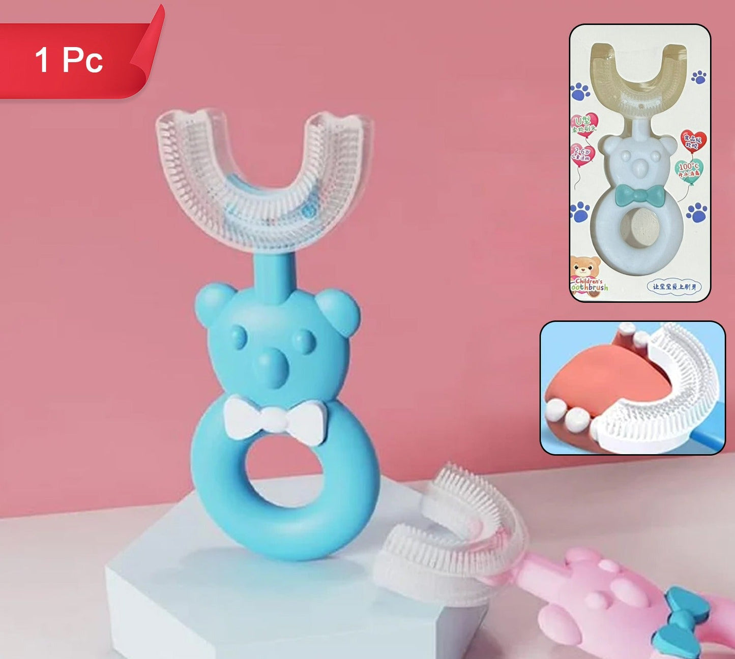 U-Shaped Baby Bear Toothbrush with Soft Silicone Brush Head
