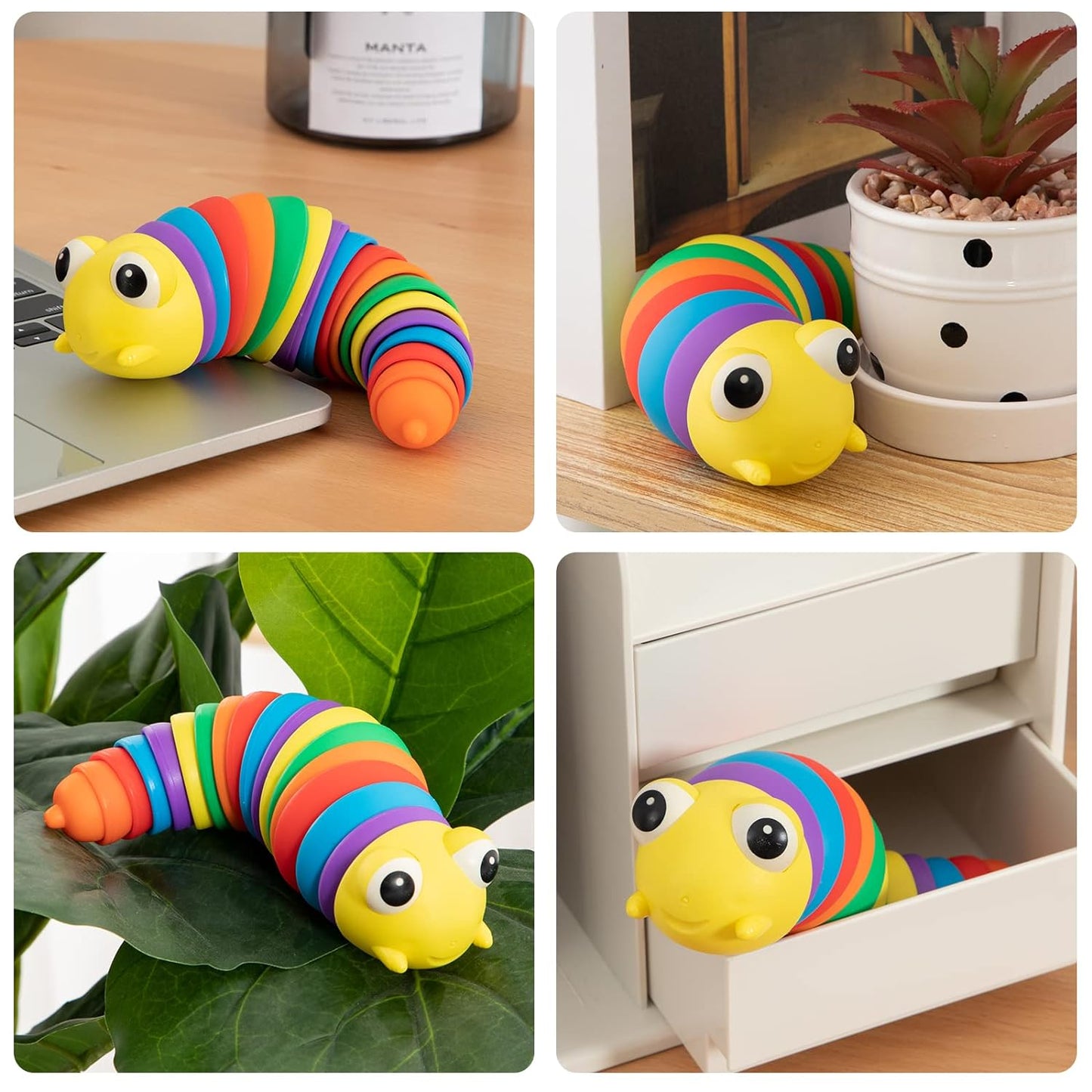 MKK-43-3D Rainbow Color Plastic Slug Fidget Toys, Stress Relieving Toy, Sensory Slug Toy for Boys and Girls, Finger slug Toy, for Autistic, Caterpillar Fidget Toys Stress Relief Gifts for Toddlers Kids Adults (1 Pc)