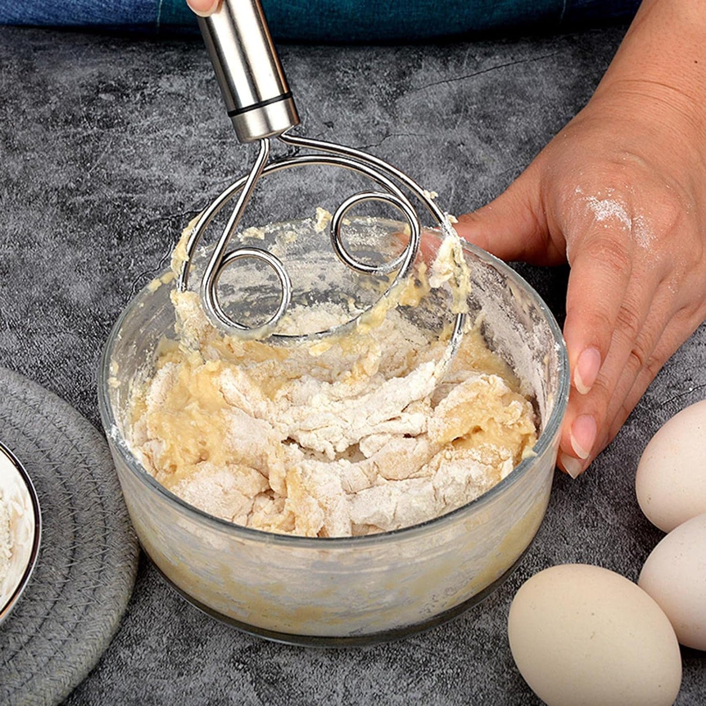 Dough Whisk, Premium Stainless Steel Dutch Whisk, Dough Hand Mixer Artisan Blender For Egg, Bread, Cake, Pastry, Pizza Dough - Perfect Baking Tools, Whisking, Tirring Kitchen Tools (1 Pc) (X825)
