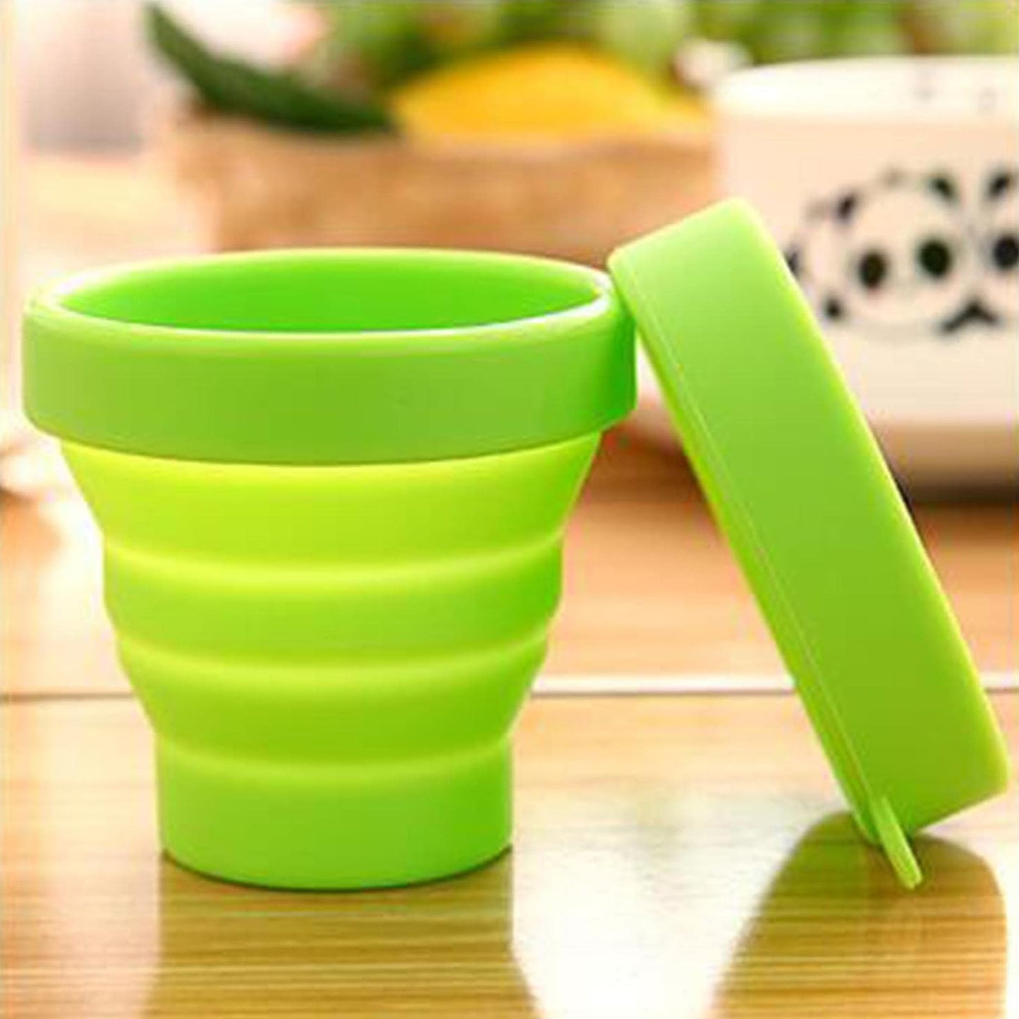 Round Silicone Foldable Glass Cup Foldable Travel Mug With Lid (1 Pc) (X951)