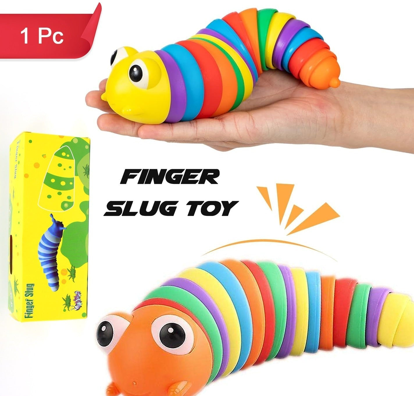 MKK-43-3D Rainbow Color Plastic Slug Fidget Toys, Stress Relieving Toy, Sensory Slug Toy for Boys and Girls, Finger slug Toy, for Autistic, Caterpillar Fidget Toys Stress Relief Gifts for Toddlers Kids Adults (1 Pc)