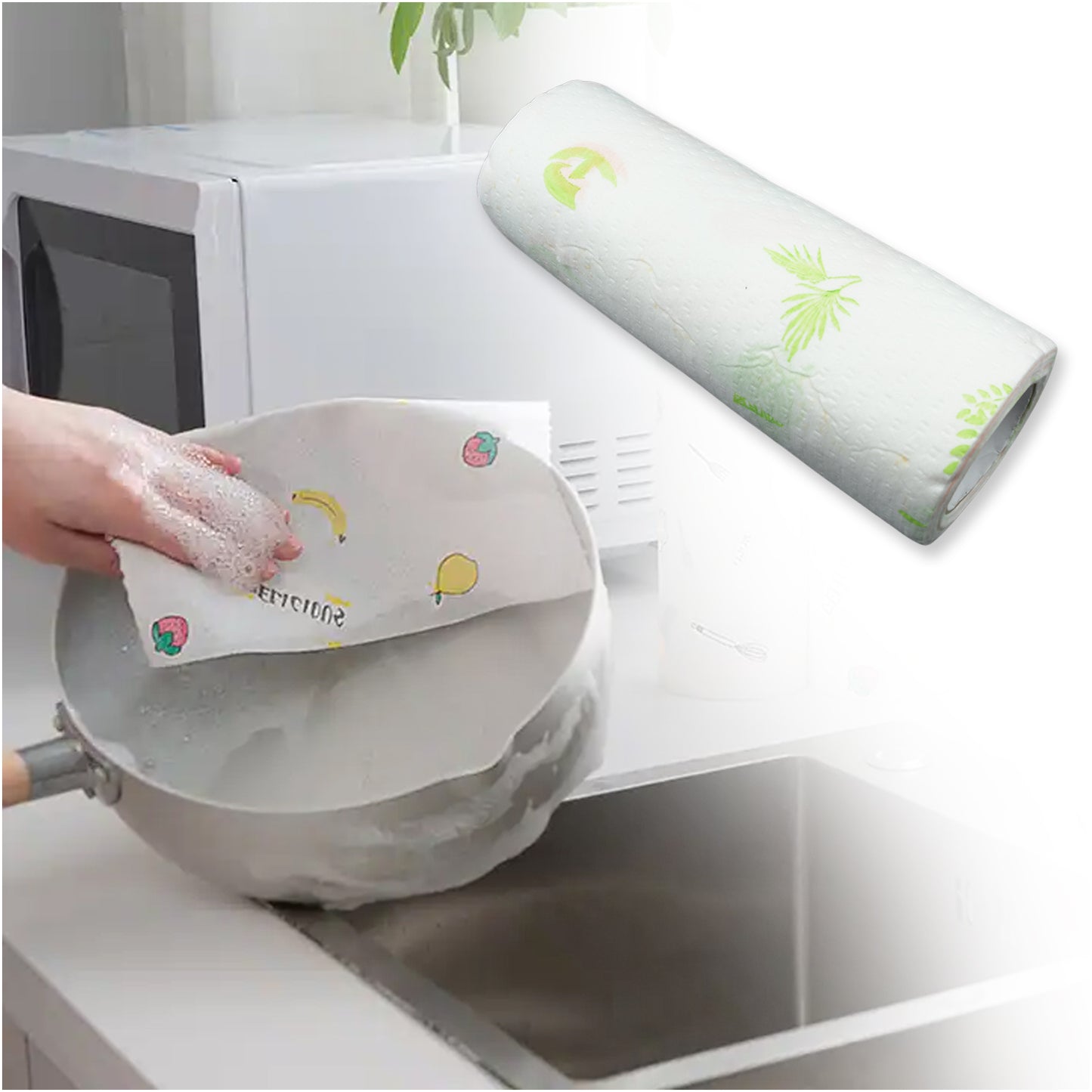 Non Woven Reusable And Washable Kitchen Printed Tissue Roll Non-stick Oil Absorbing Paper Roll Kitchen Special Paper Towel Wipe Paper Dish Cloth Cleaning Cloth 40 Sheets Pulls